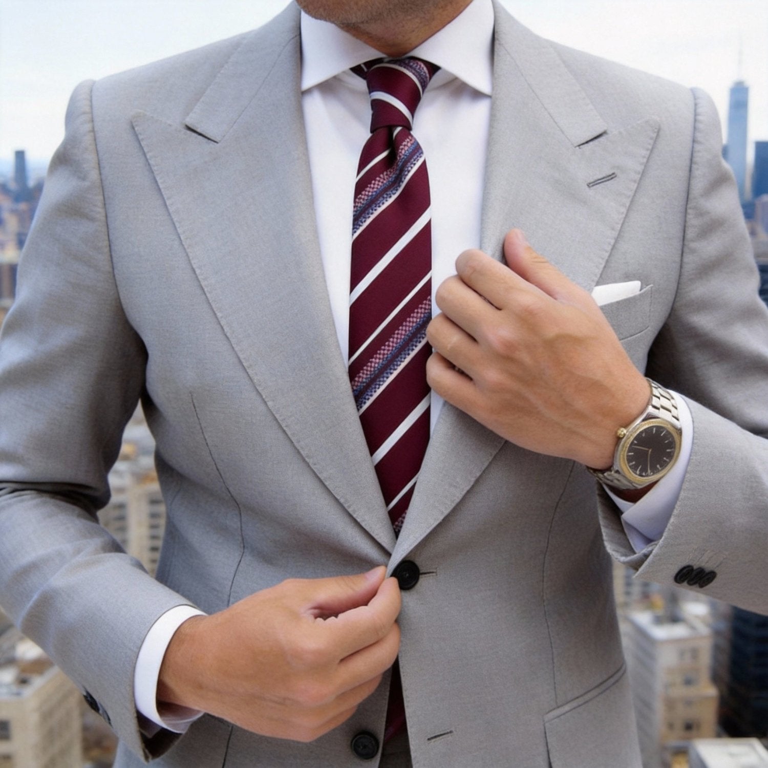 Burgundy With Pink-Purple Striped Necktie