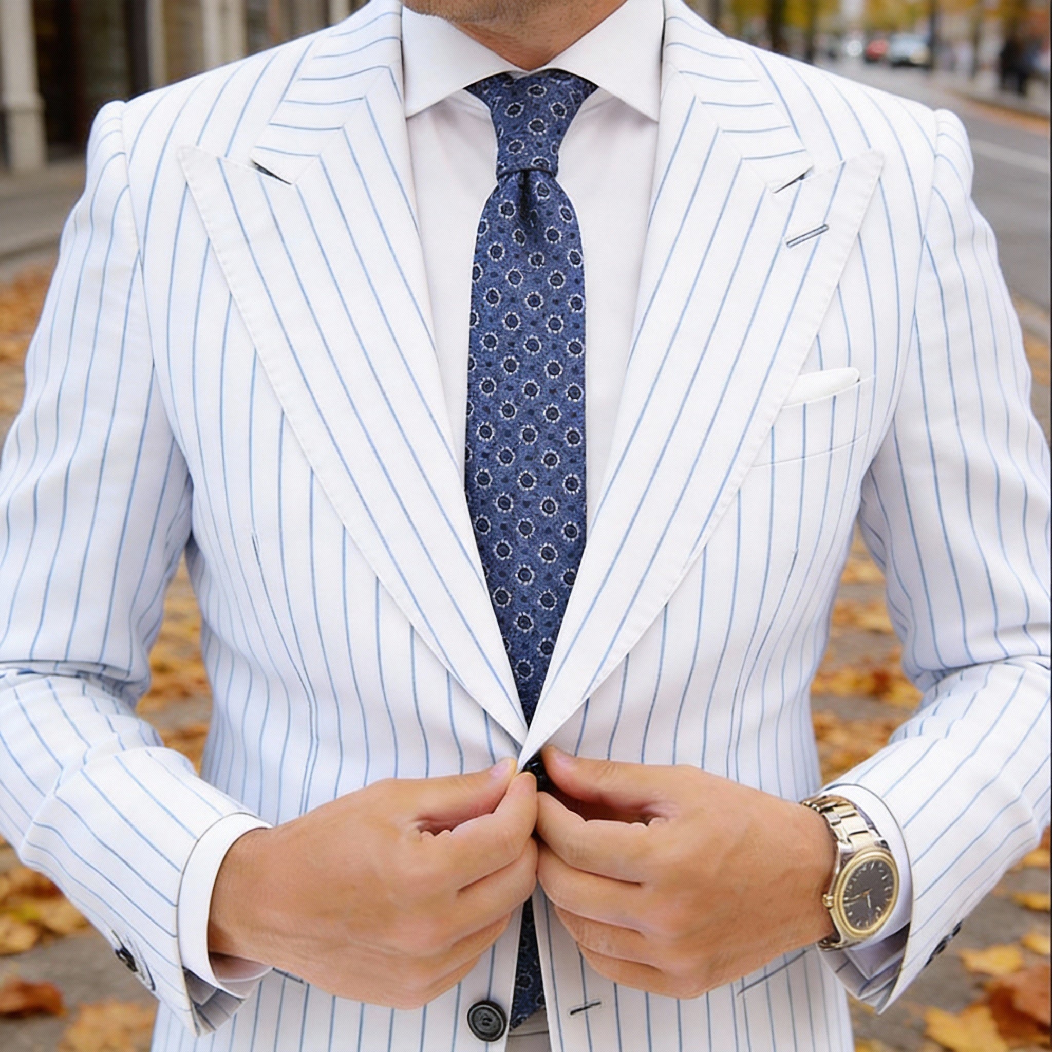 Blue With White Circular Pattern Necktie