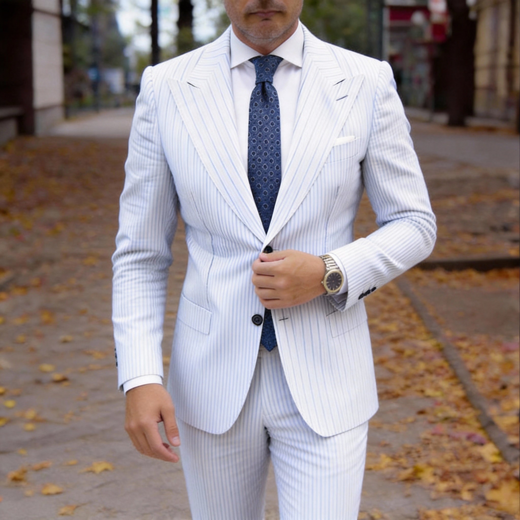 Blue With White Circular Pattern Necktie