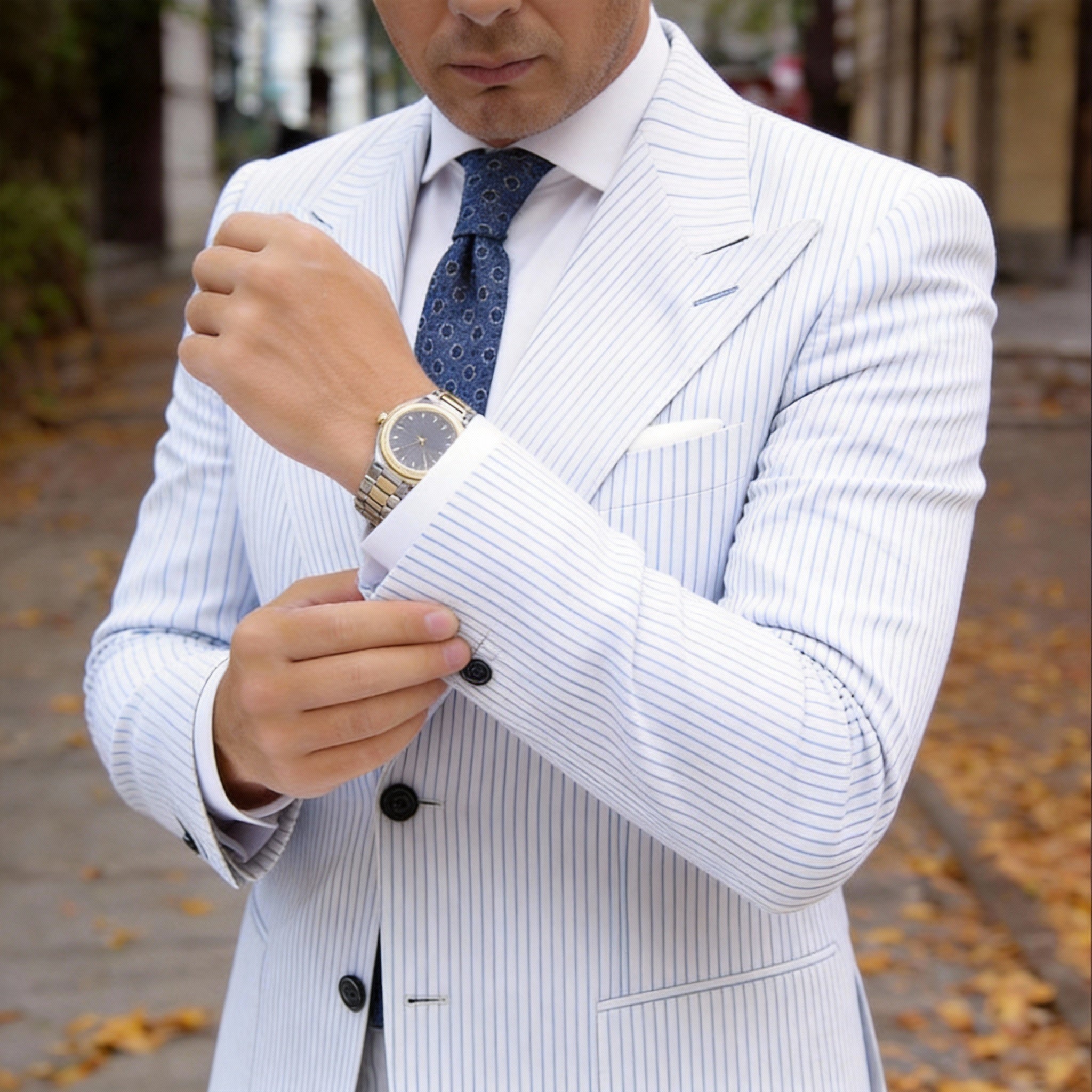 Blue With White Circular Pattern Necktie