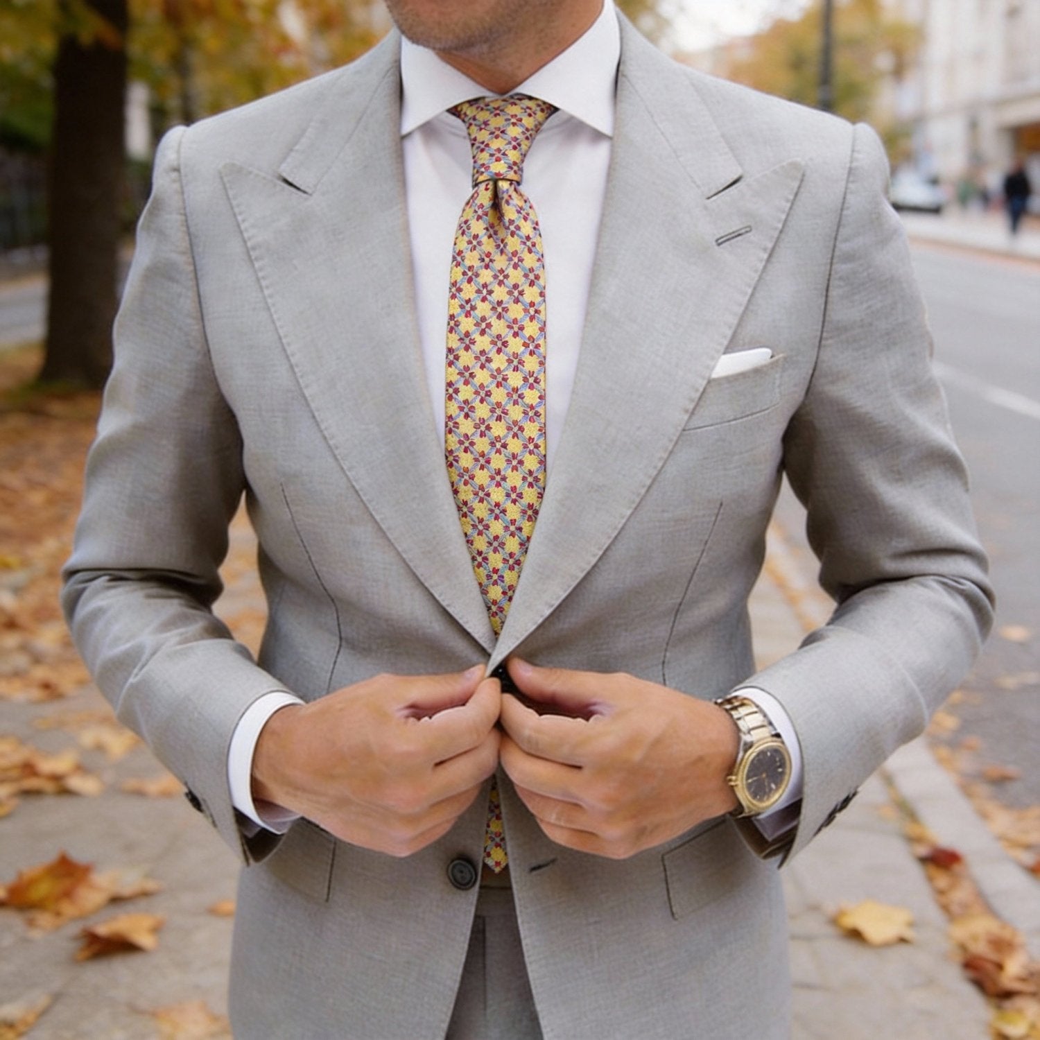 Yellow With Blue Red Geometric Necktie