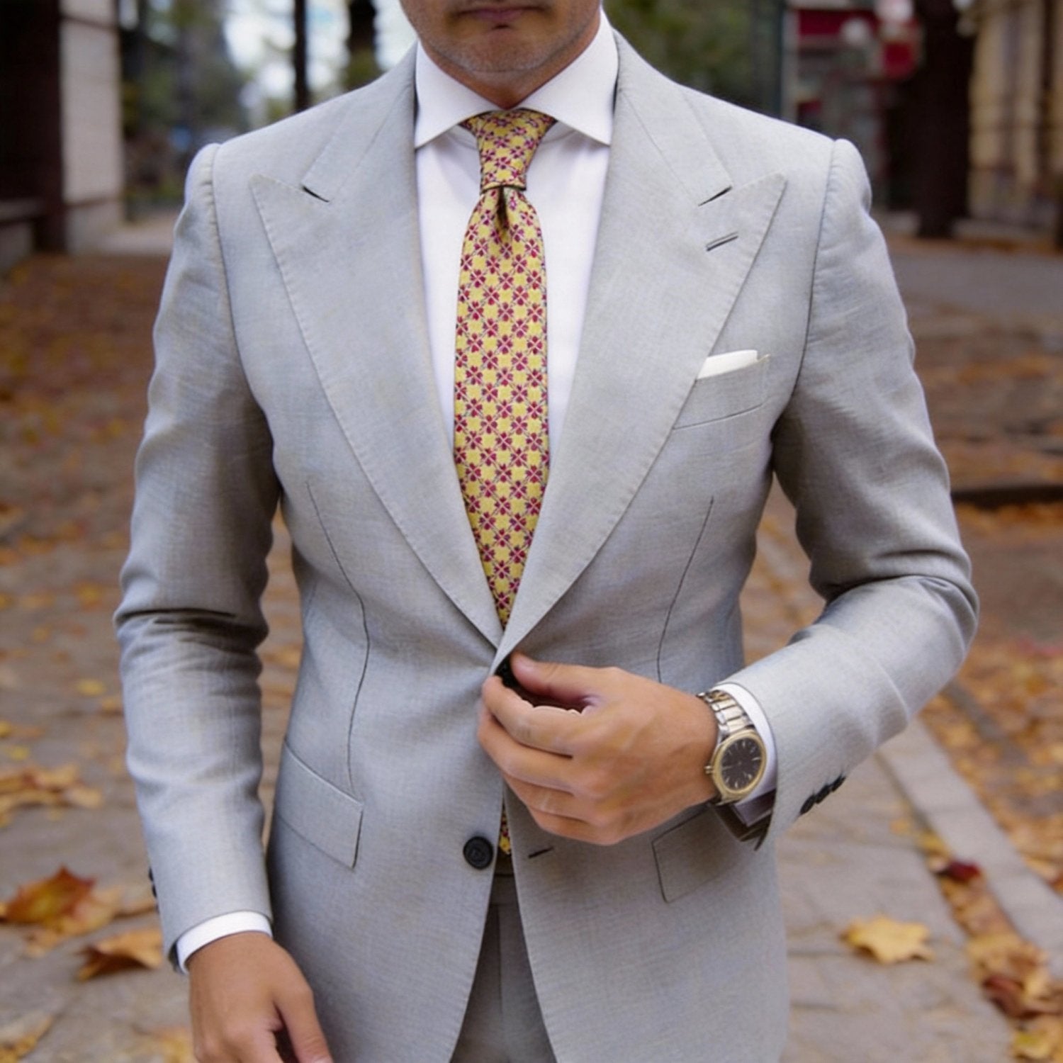 Yellow With Blue Red Geometric Necktie