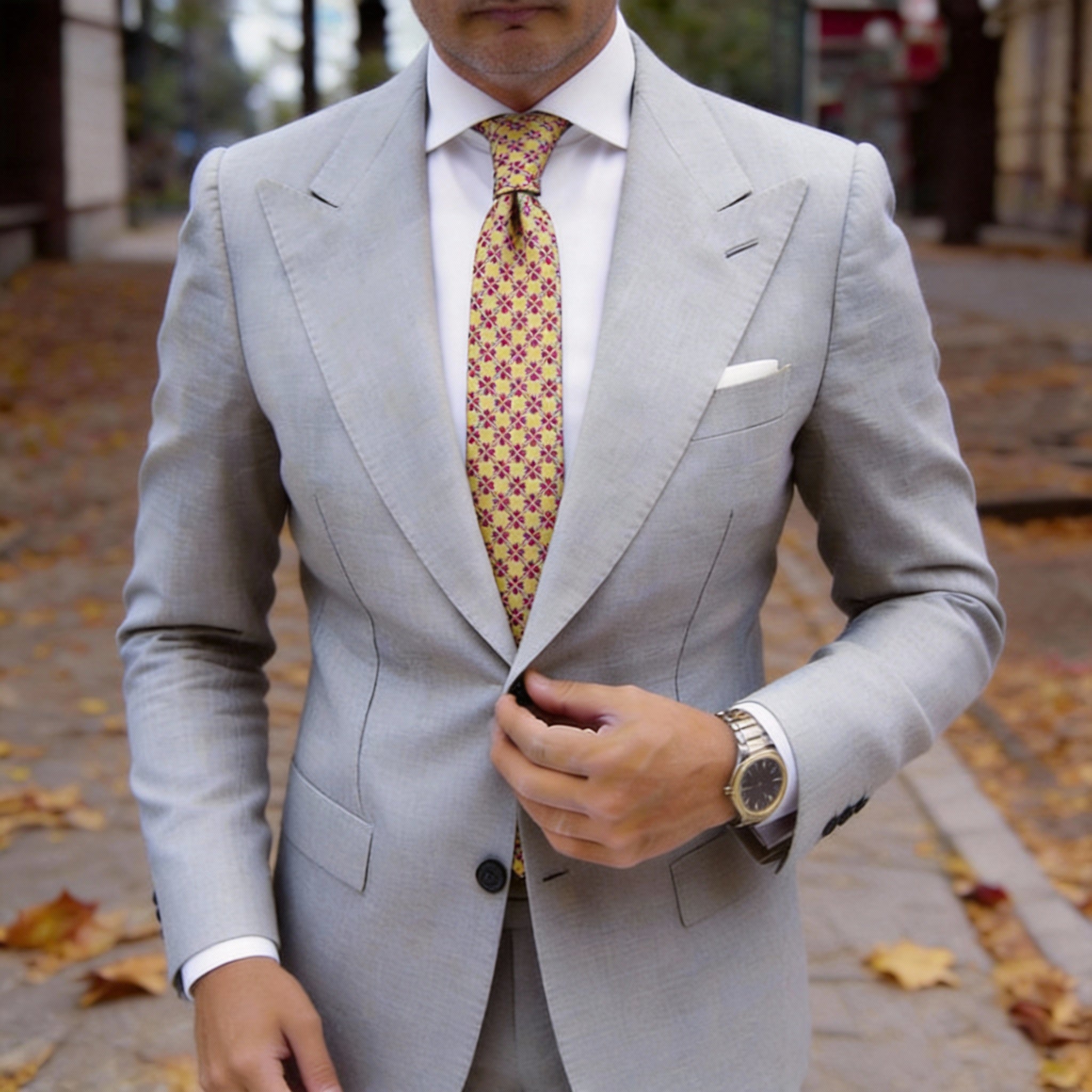 Yellow With Blue Red Geometric Necktie