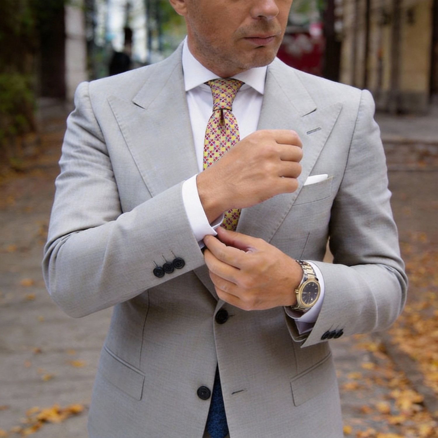 Yellow With Blue Red Geometric Necktie