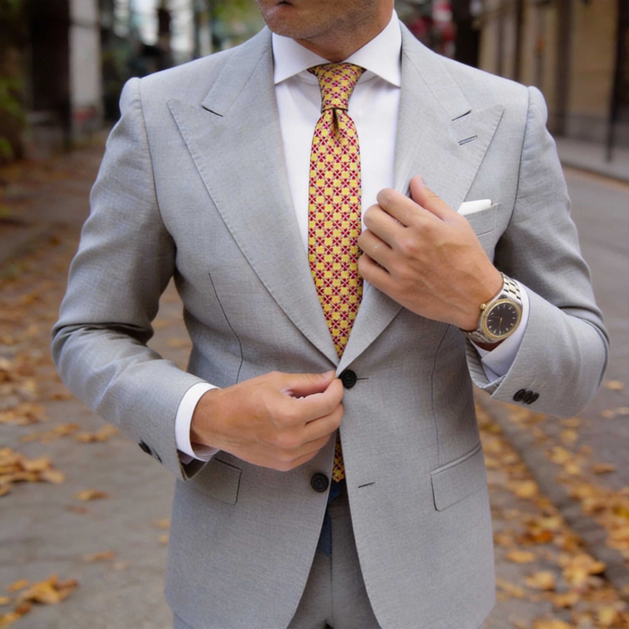 Yellow With Blue Red Geometric Necktie