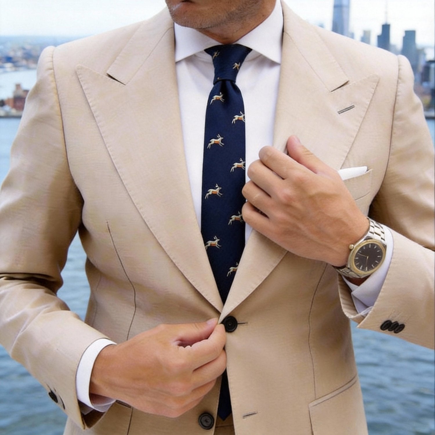 Navy Blue With White Rabbit Necktie