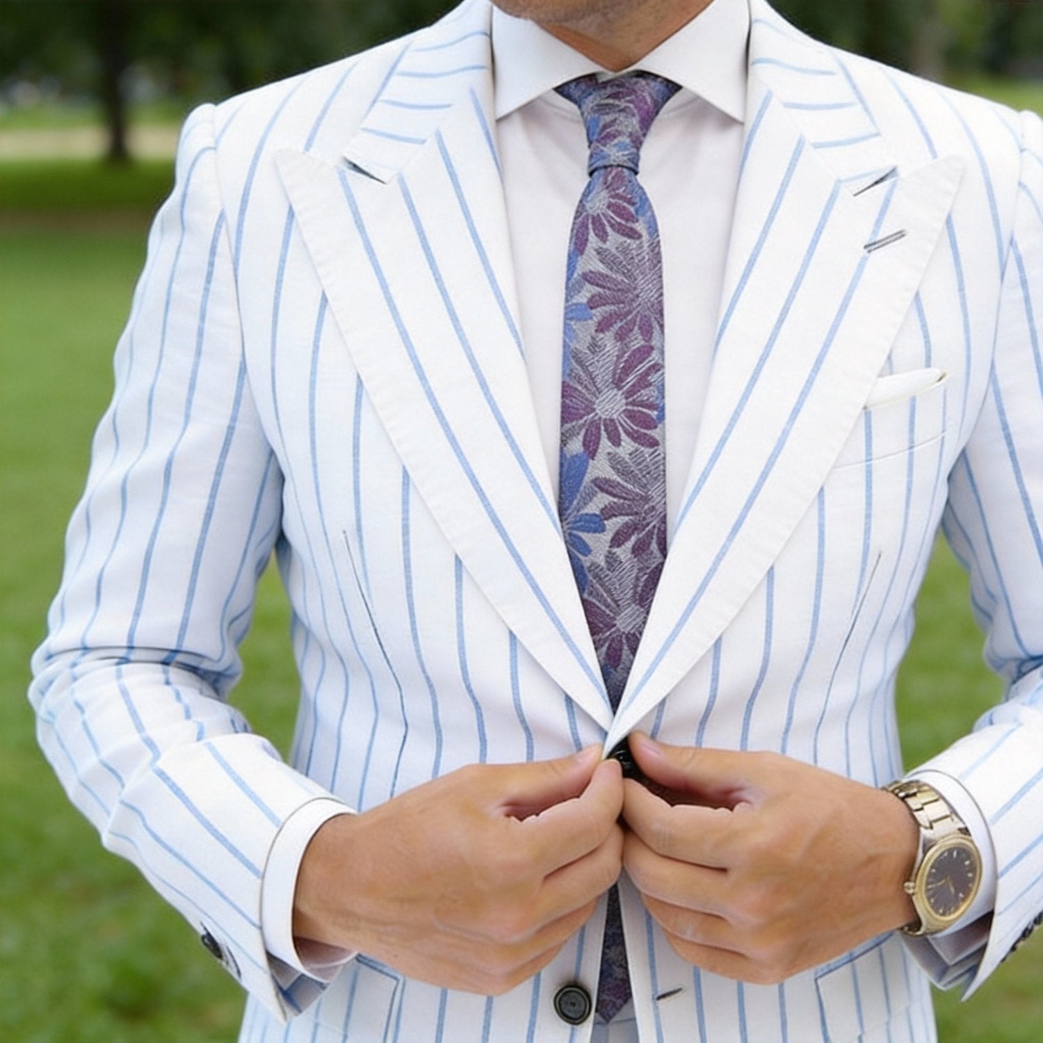 Silver Gray with Blue Purple Floral Necktie