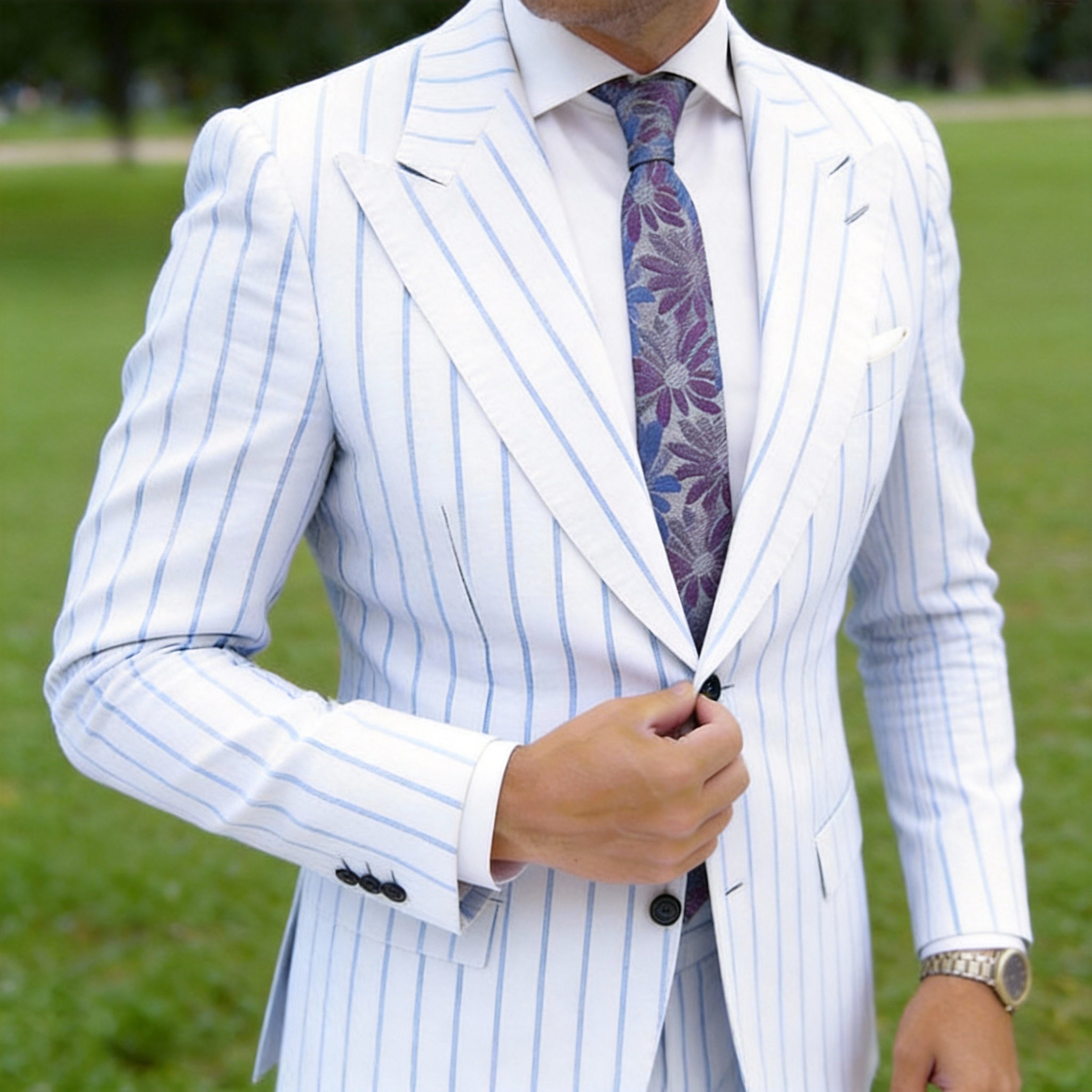 Silver Gray with Blue Purple Floral Necktie