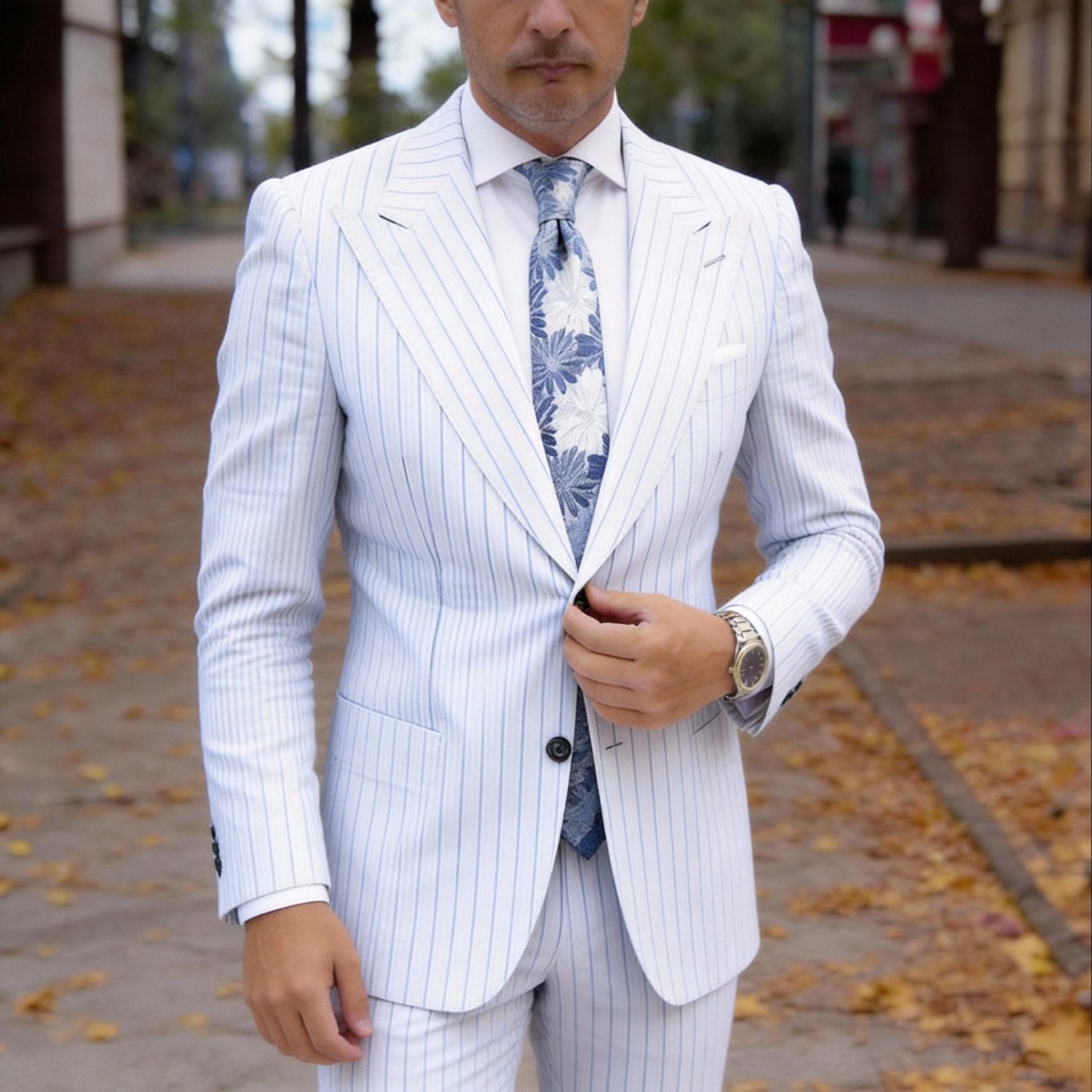 Light Gray With Blue And Purple Floral Necktie