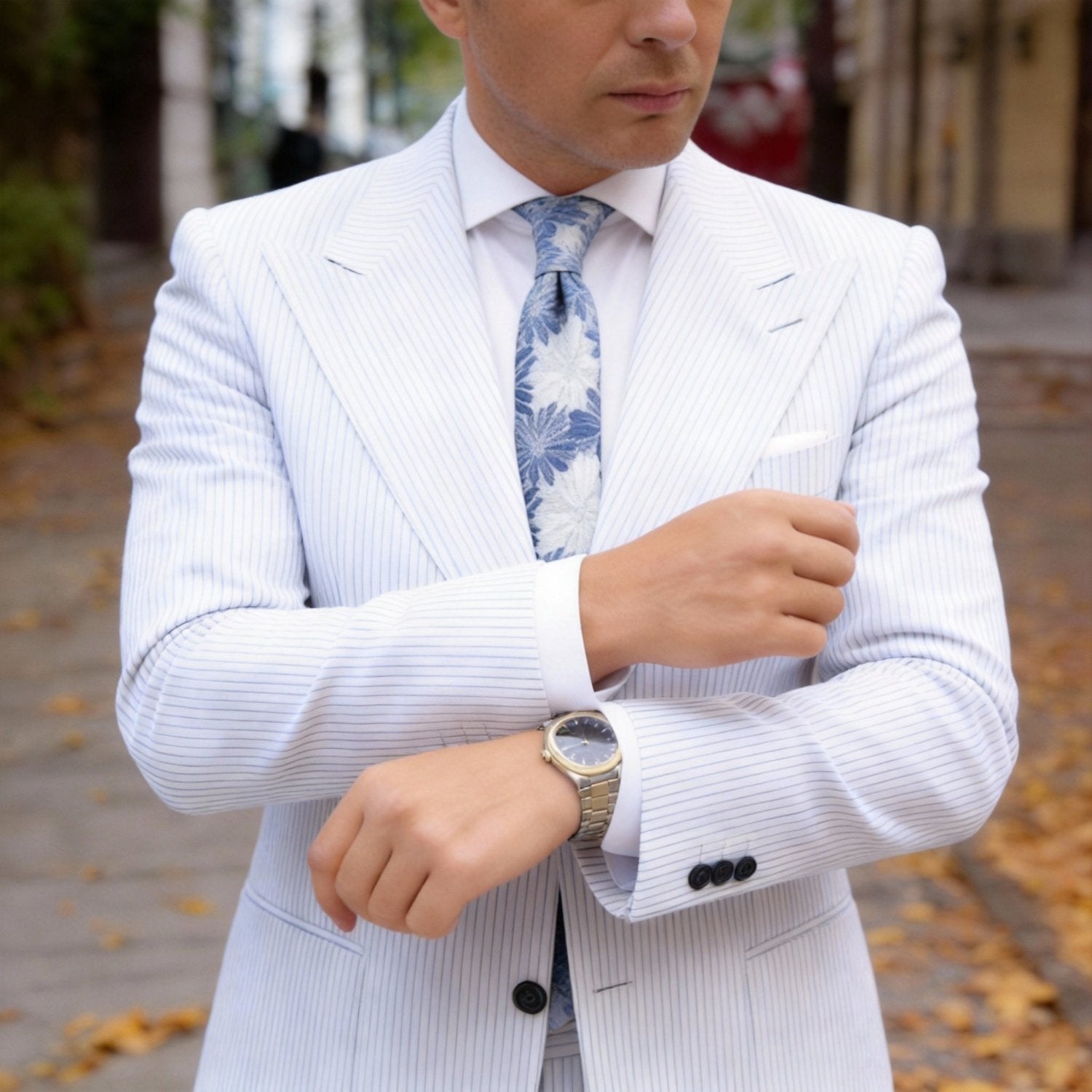 Light Gray With Blue And Purple Floral Necktie