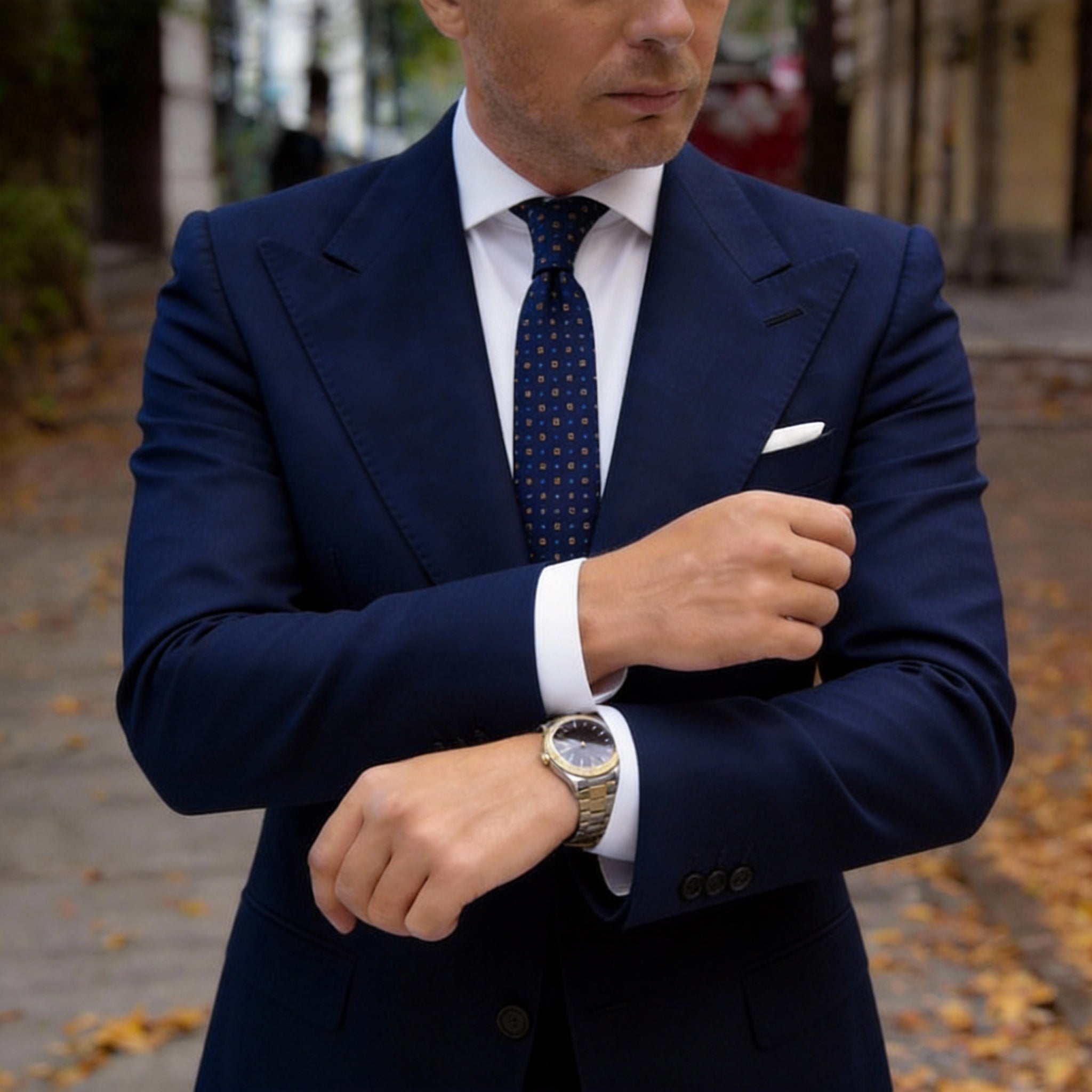 Navy Blue With Gold Square Dot Necktie
