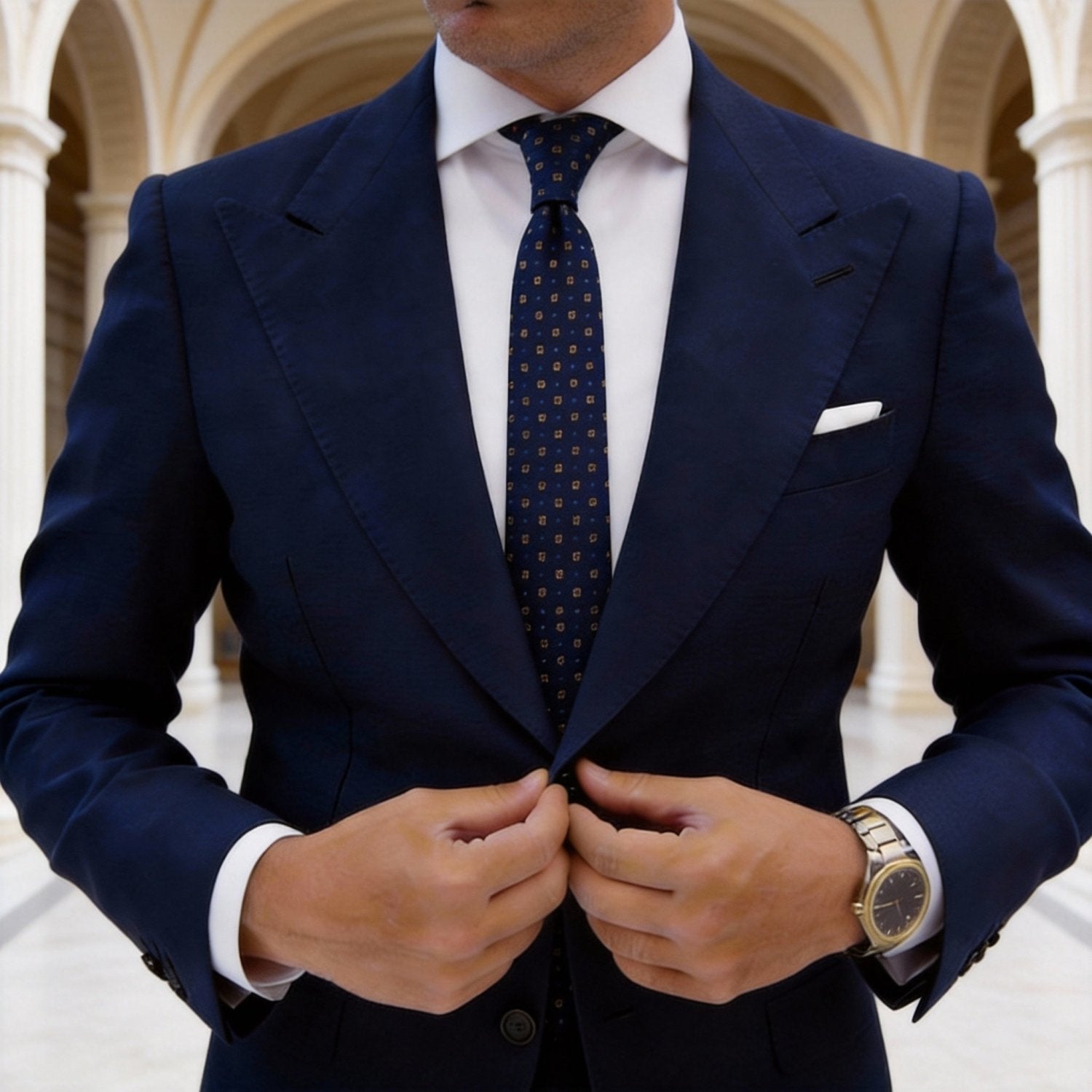 Navy Blue With Gold Square Dot Necktie