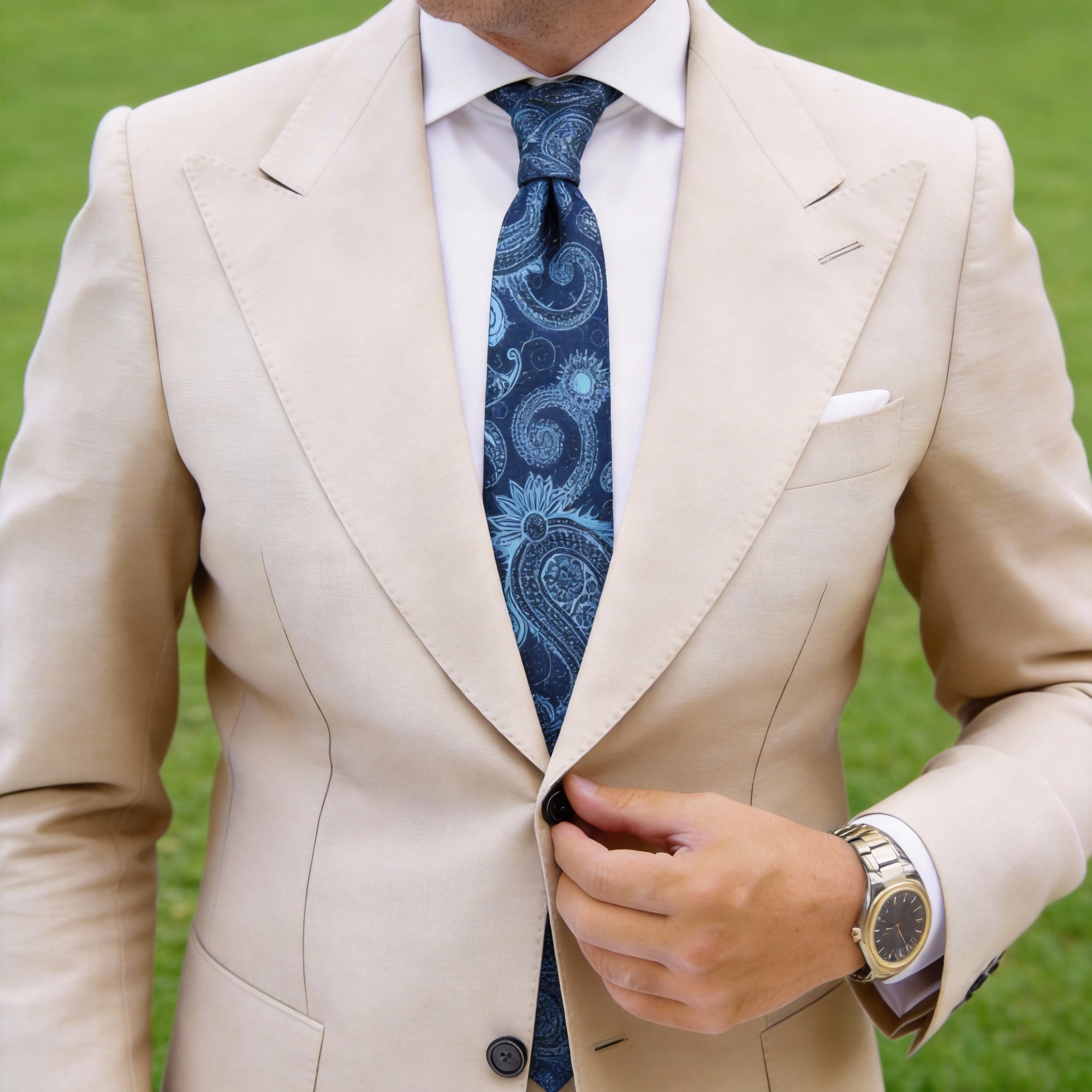 Navy Blue With Light Blue Paisley Necktie