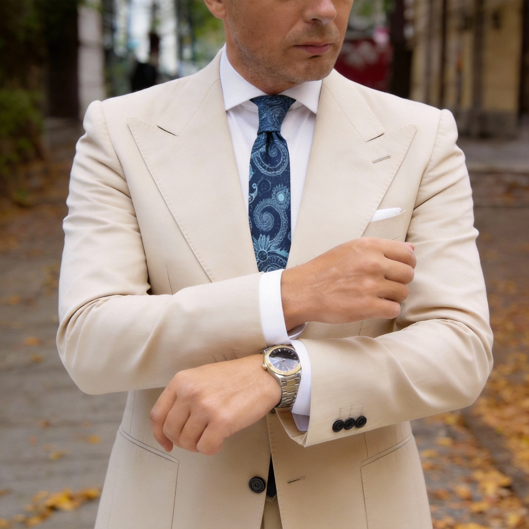 Navy Blue With Light Blue Paisley Necktie