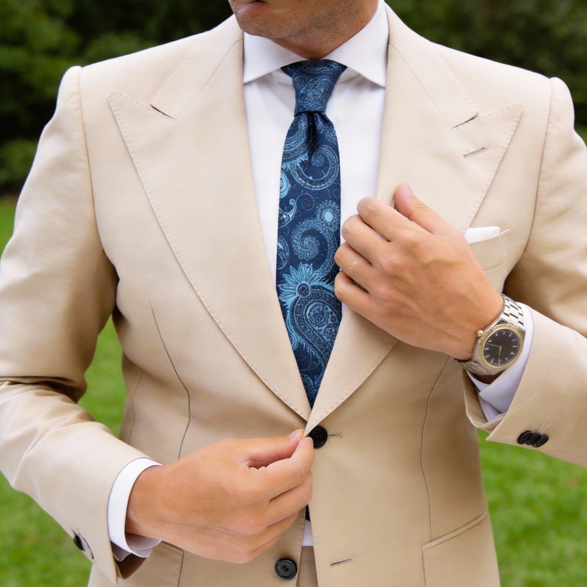 Navy Blue With Light Blue Paisley Necktie