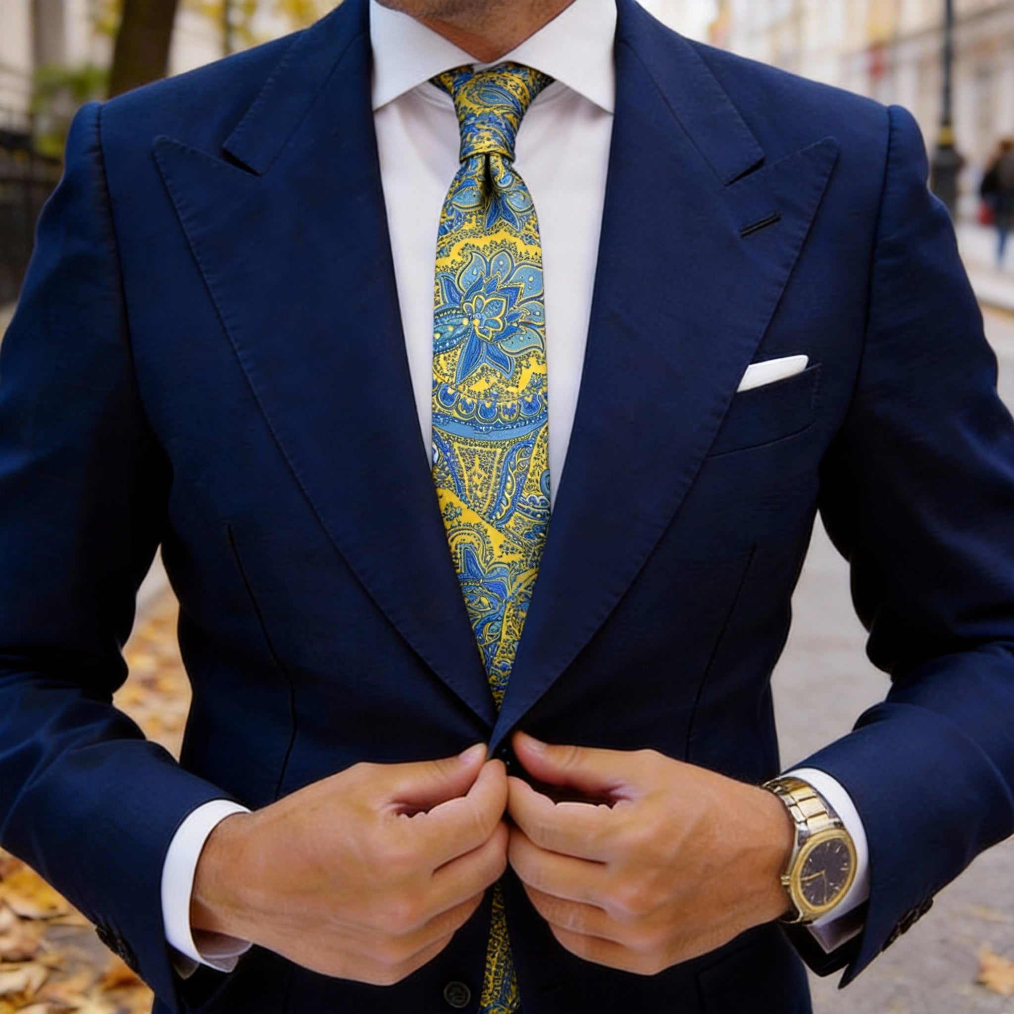 Yellow With Blue Paisley Necktie