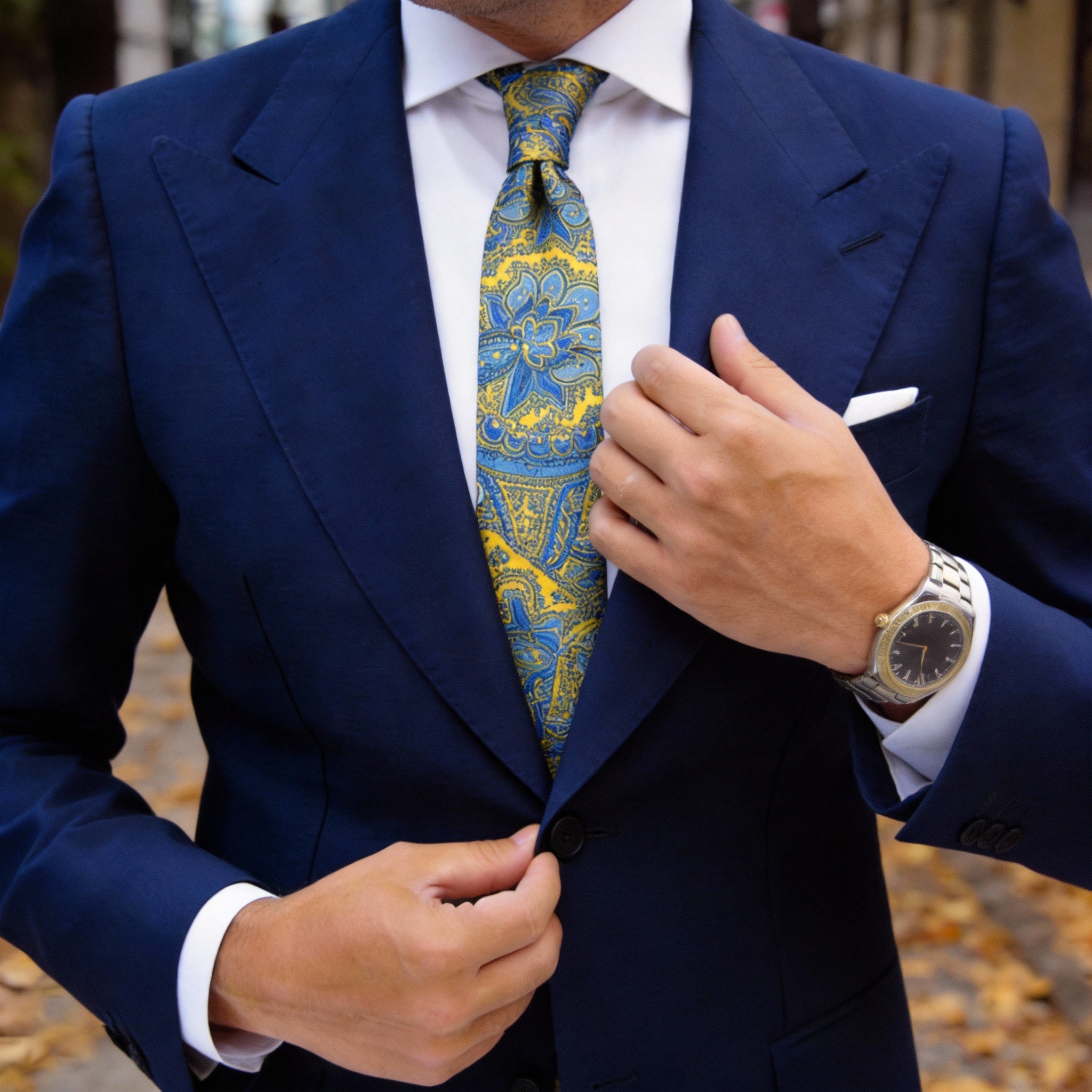 Yellow With Blue Paisley Necktie