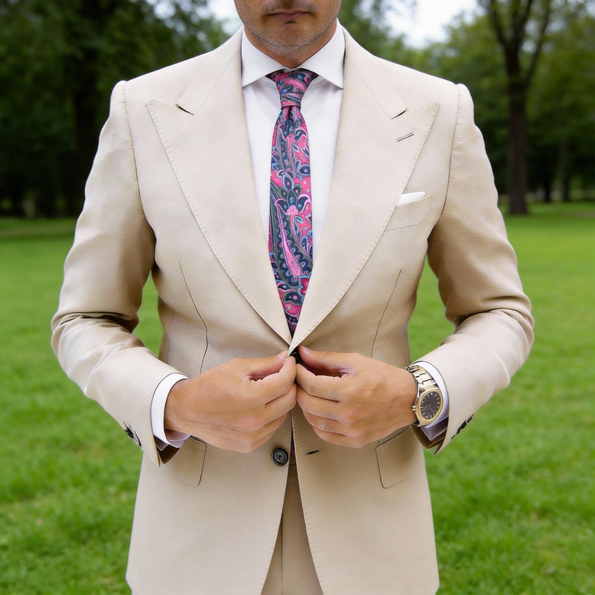 Pink With Blue Paisley Necktie