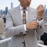 Brown With White Floral Necktie
