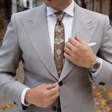 Brown With White Floral Necktie