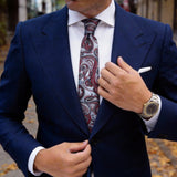 White Necktie with Red Paisley Pattern