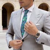 Green Paisley Necktie With Blue Pink