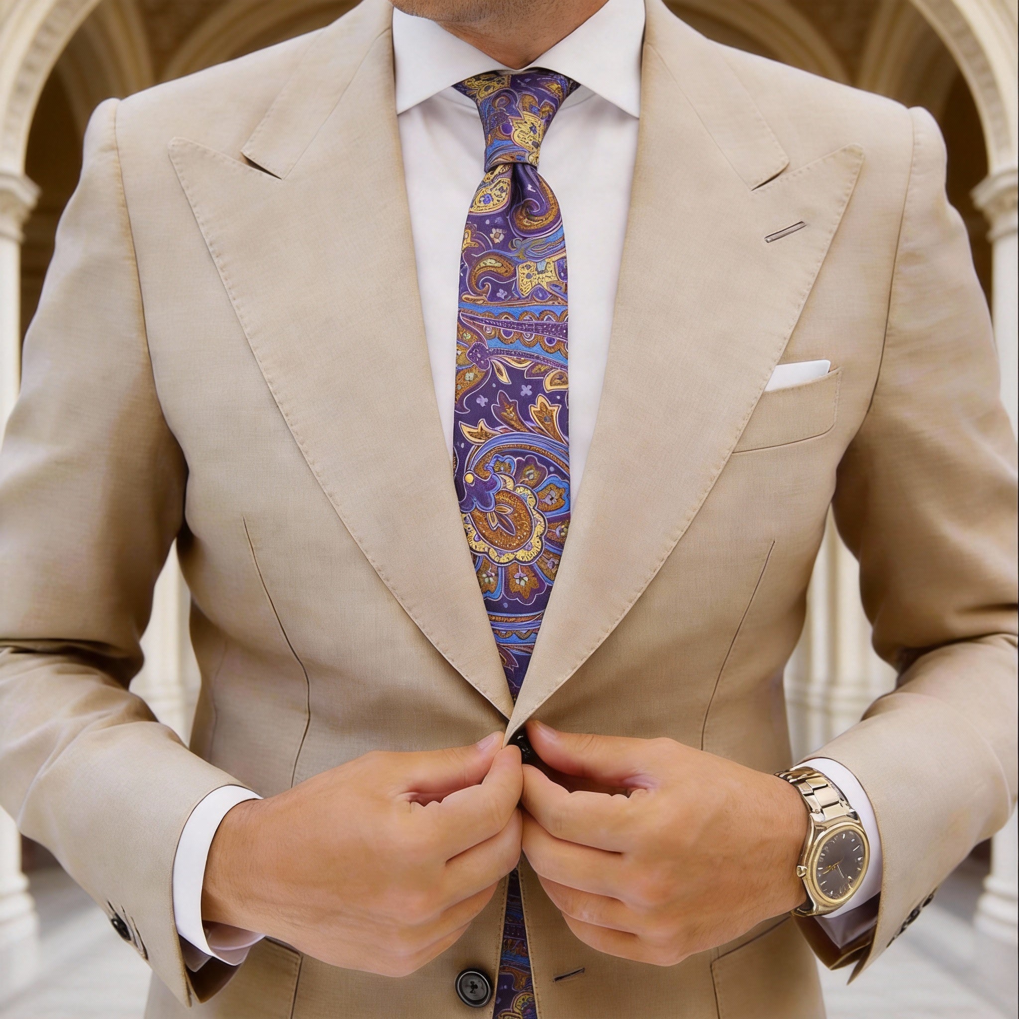 Purple With Gold Blue Paisley Necktie