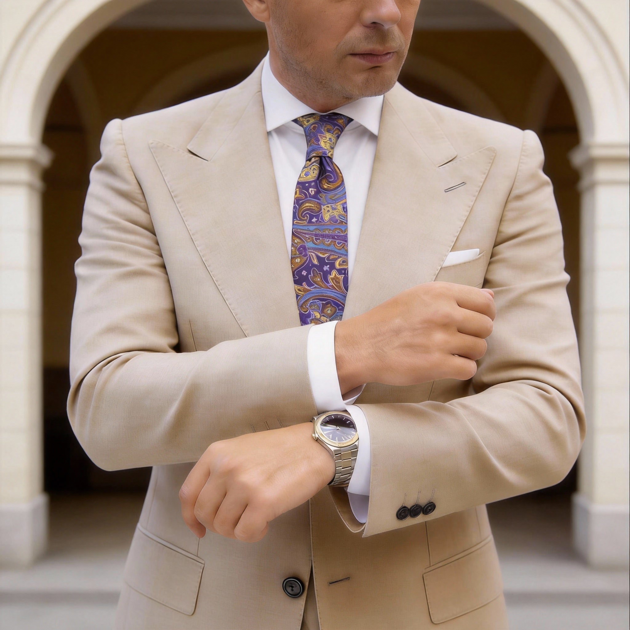 Purple With Gold Blue Paisley Necktie