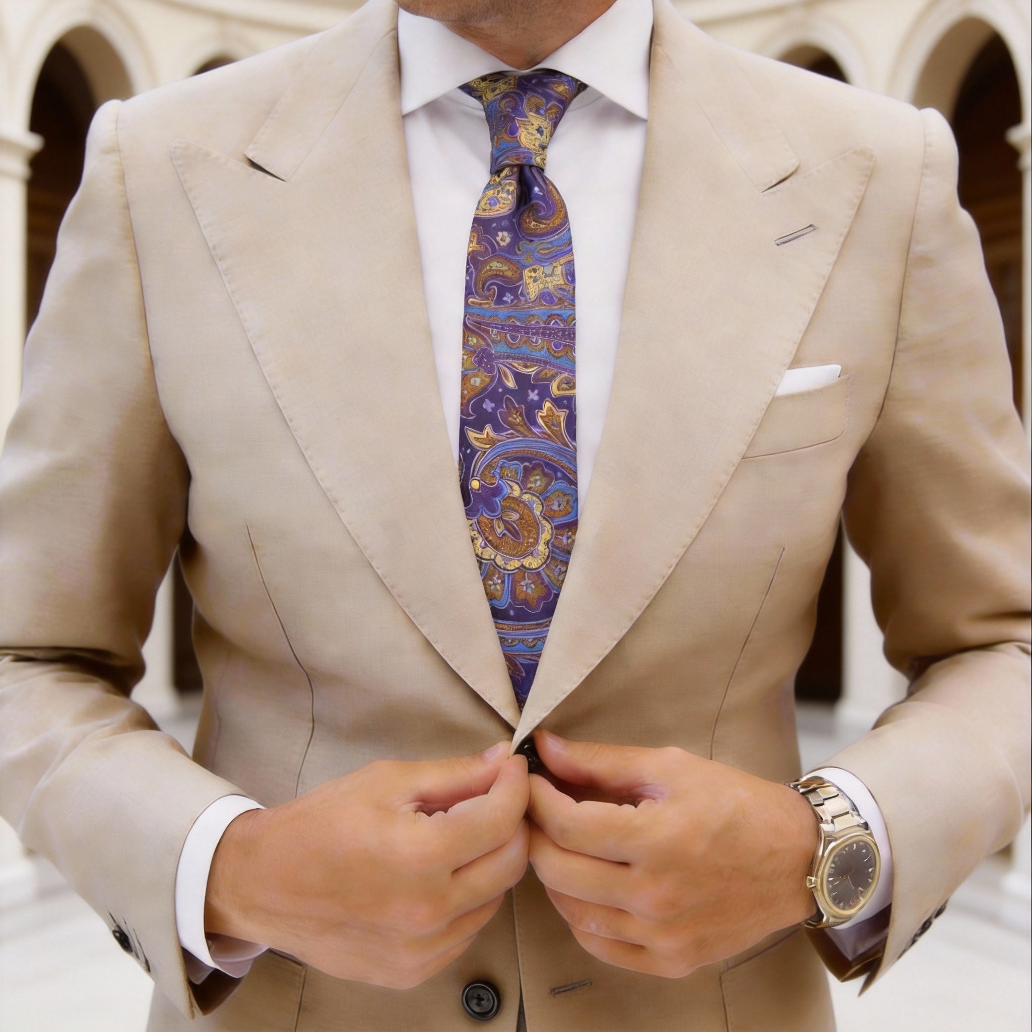 Purple With Gold Blue Paisley Necktie