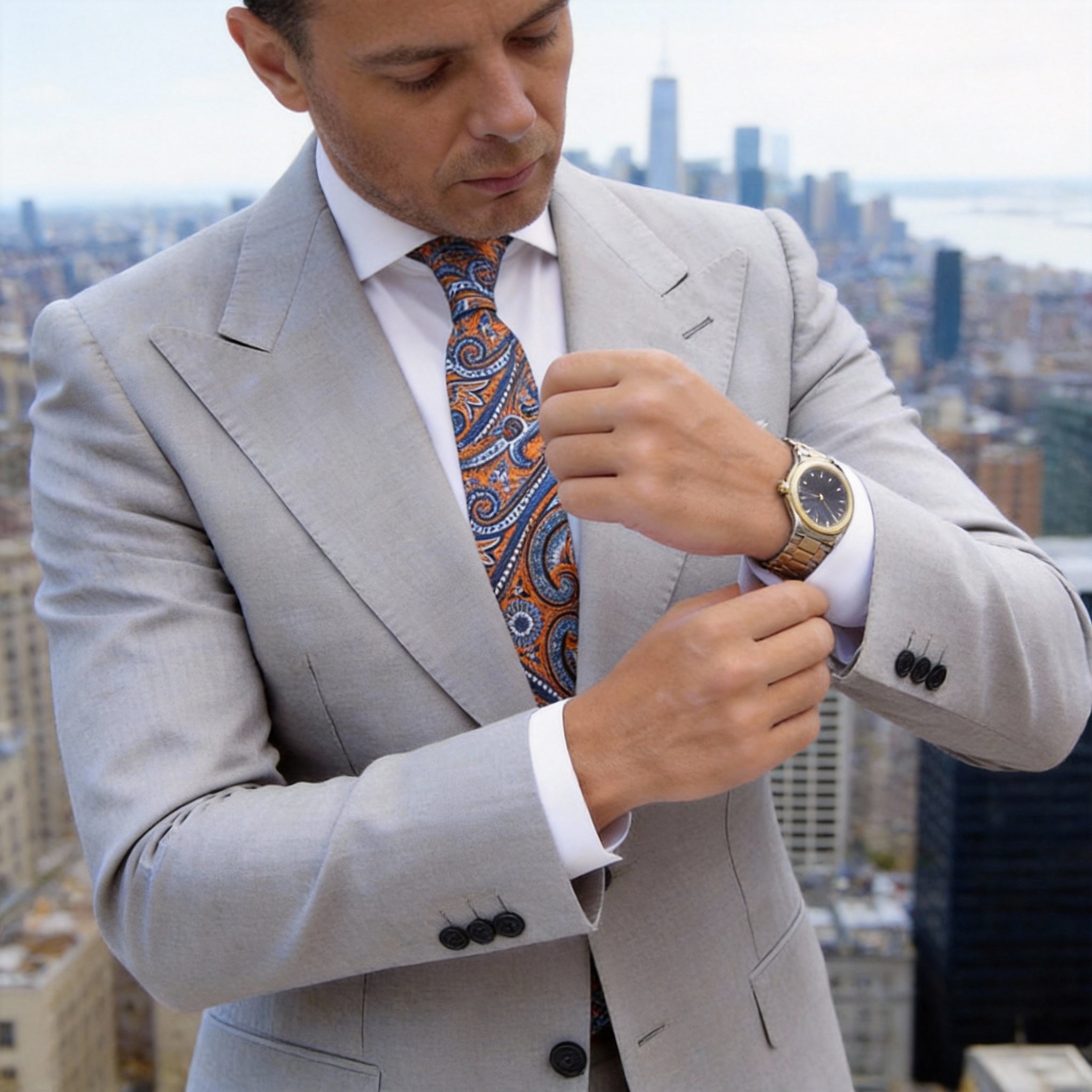 Orange With Blue Paisley Necktie