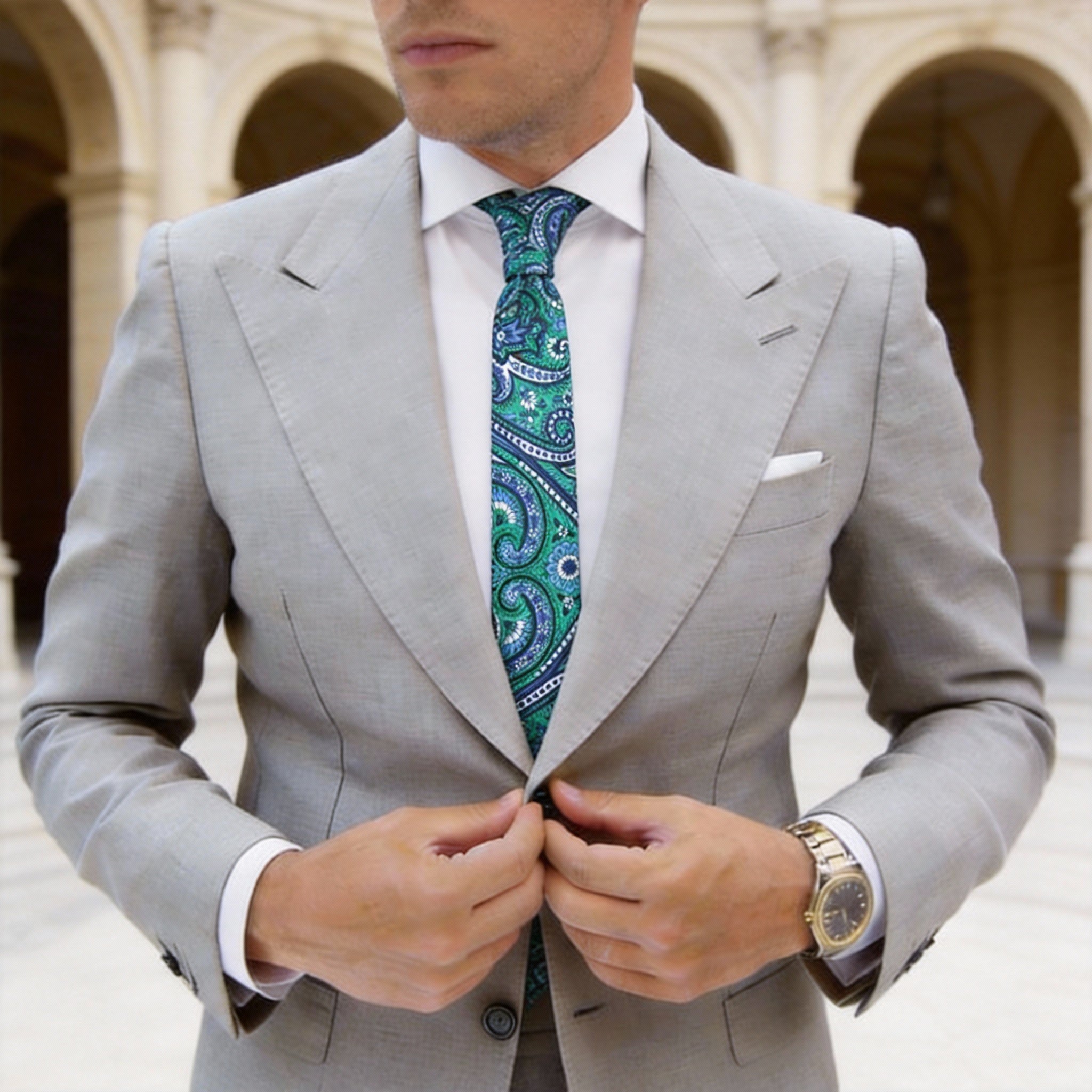 Green With Blue Paisley Necktie