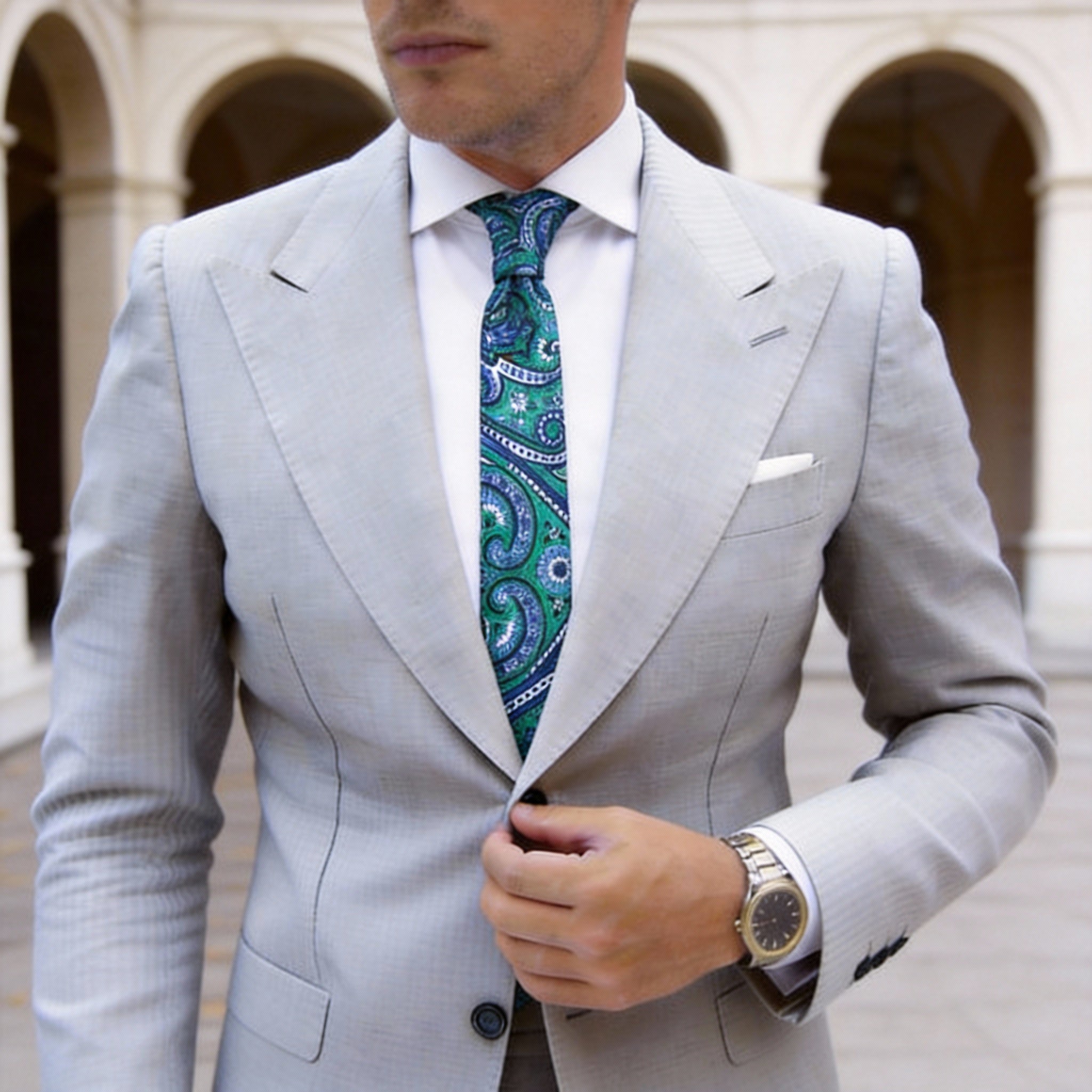 Green With Blue Paisley Necktie