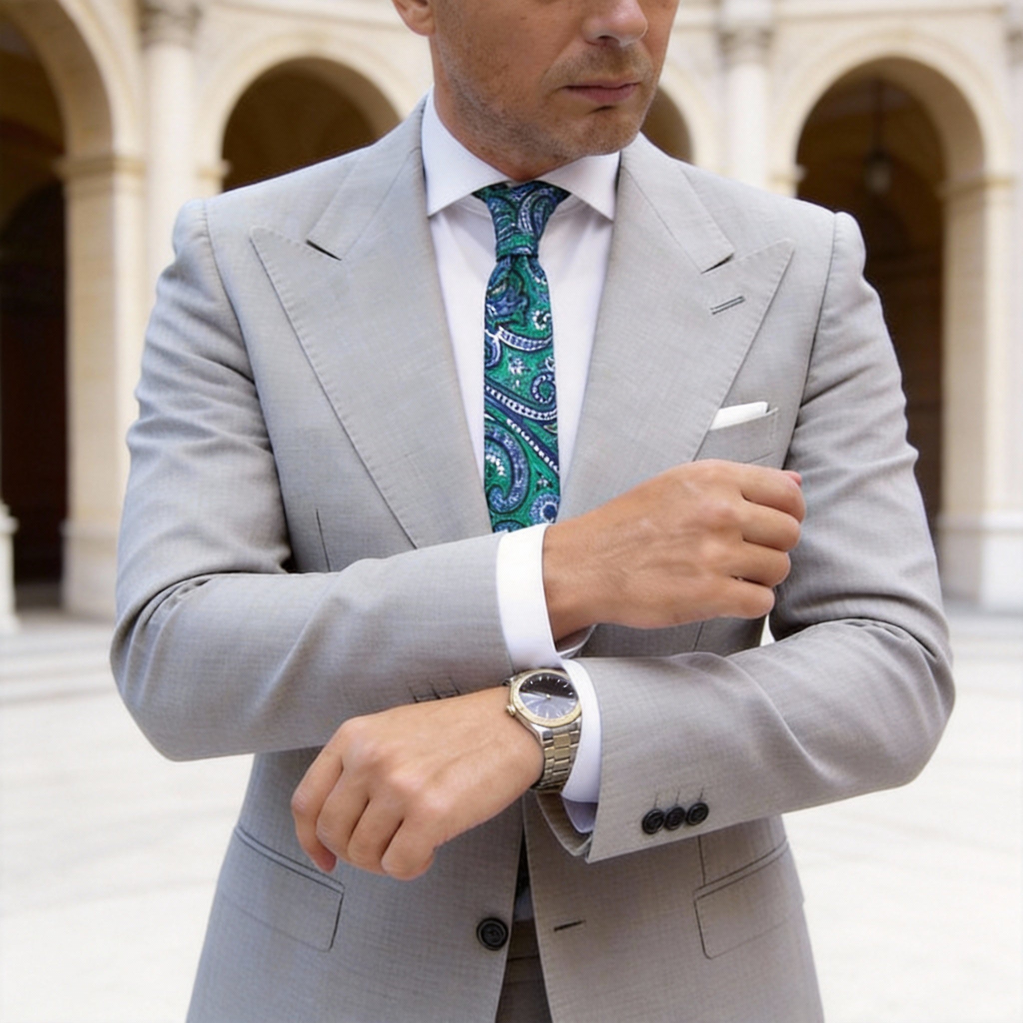 Green With Blue Paisley Necktie