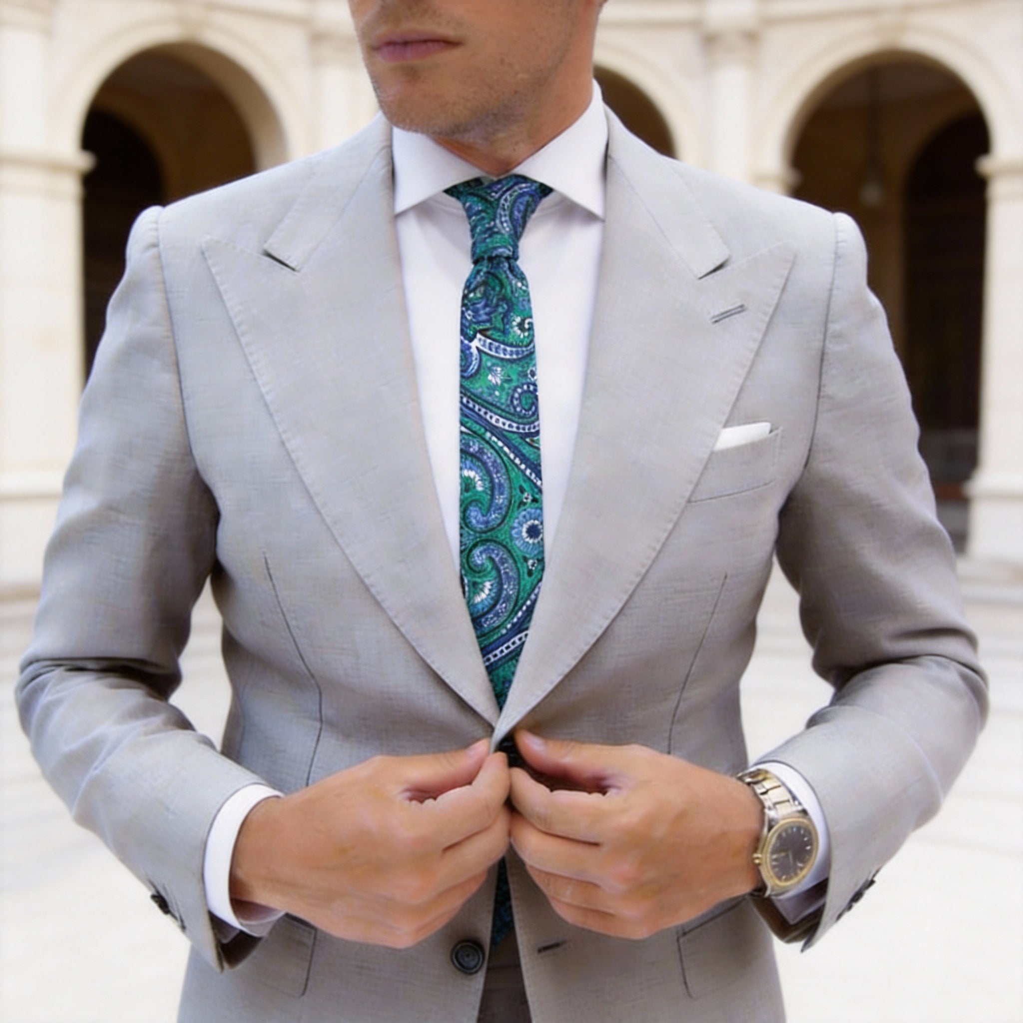 Green With Blue Paisley Necktie