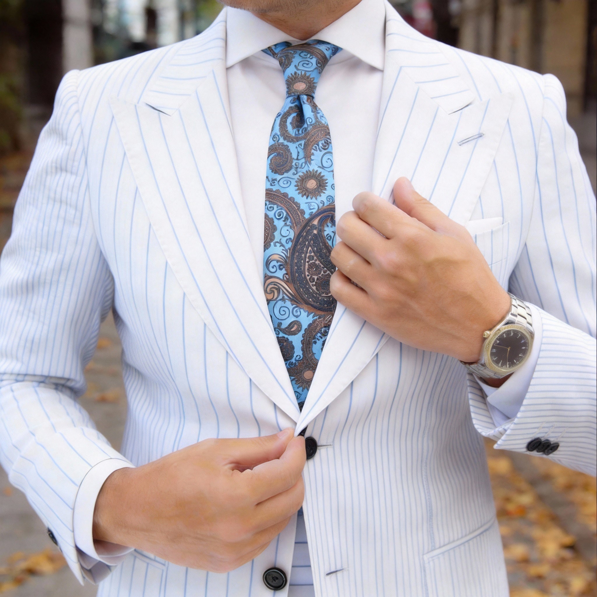 Blue With Brown Paisley Necktie