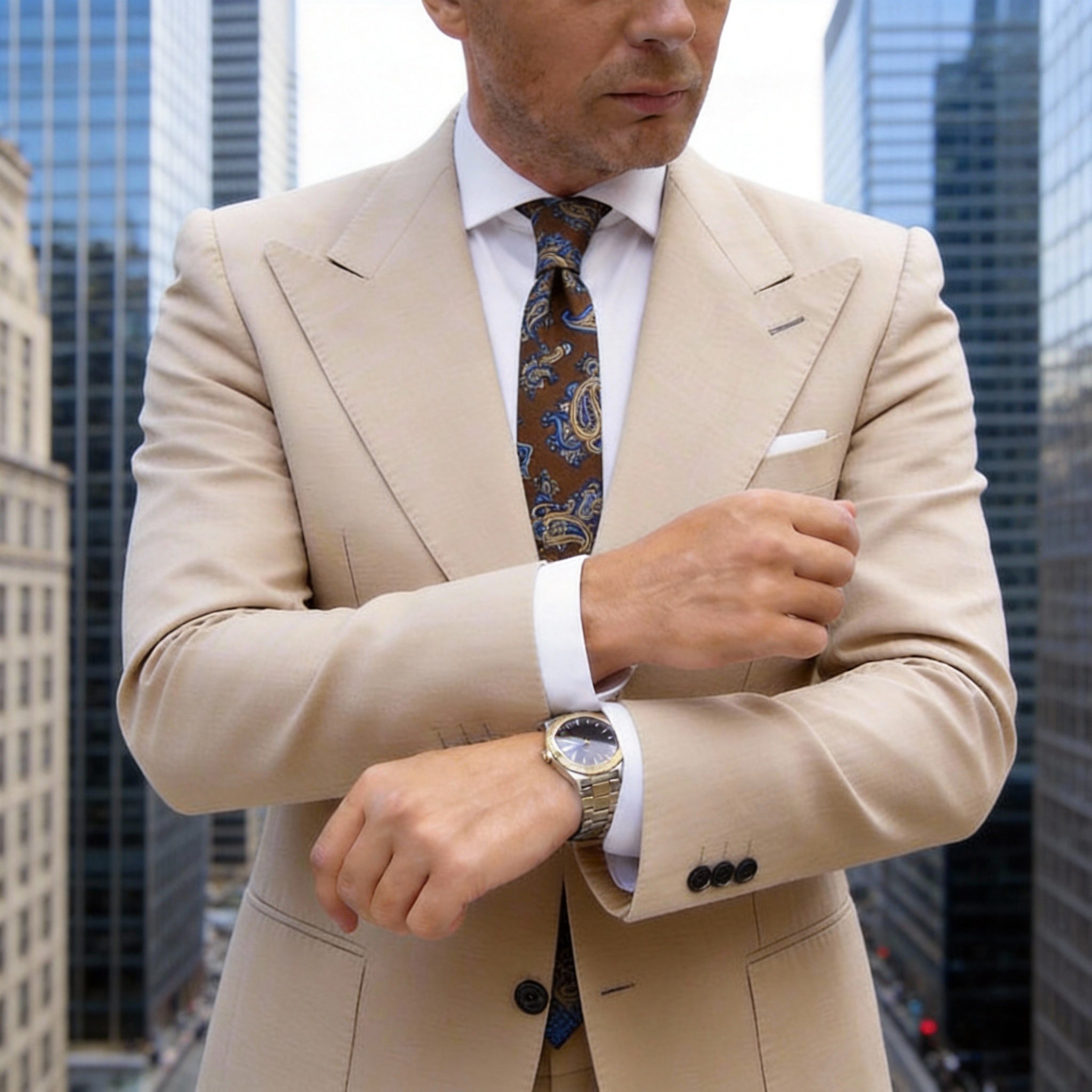 Brown With Blue Tan Paisley Necktie