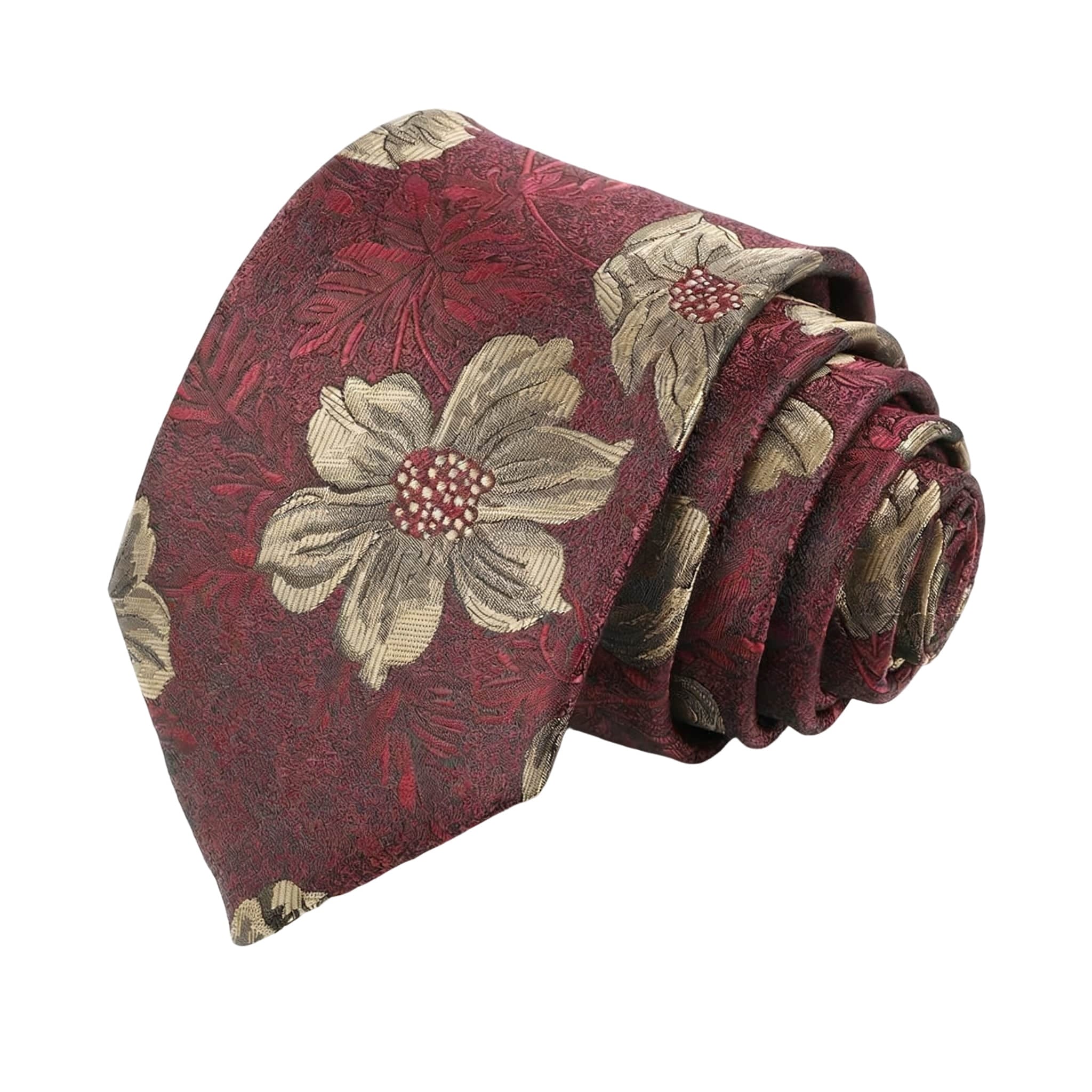 Burgundy Gold Floral Necktie