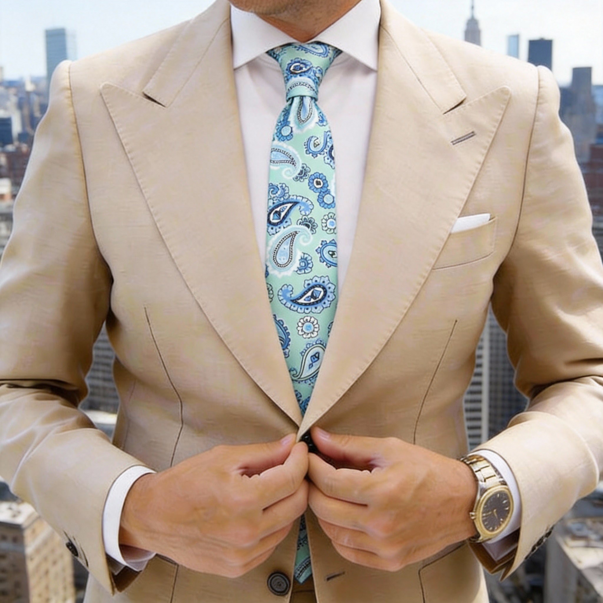 Light Green With Blue Paisley Necktie