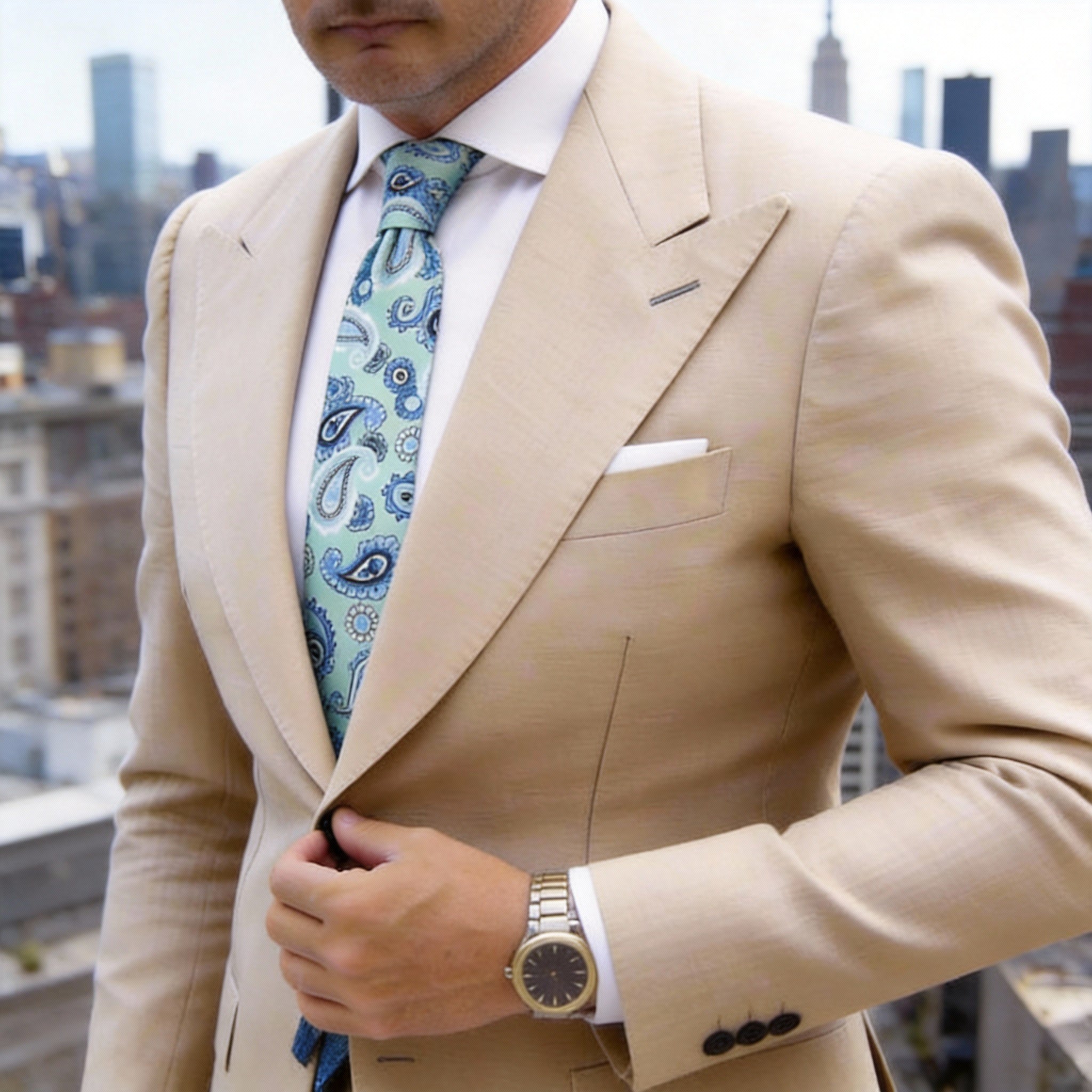 Light Green With Blue Paisley Necktie