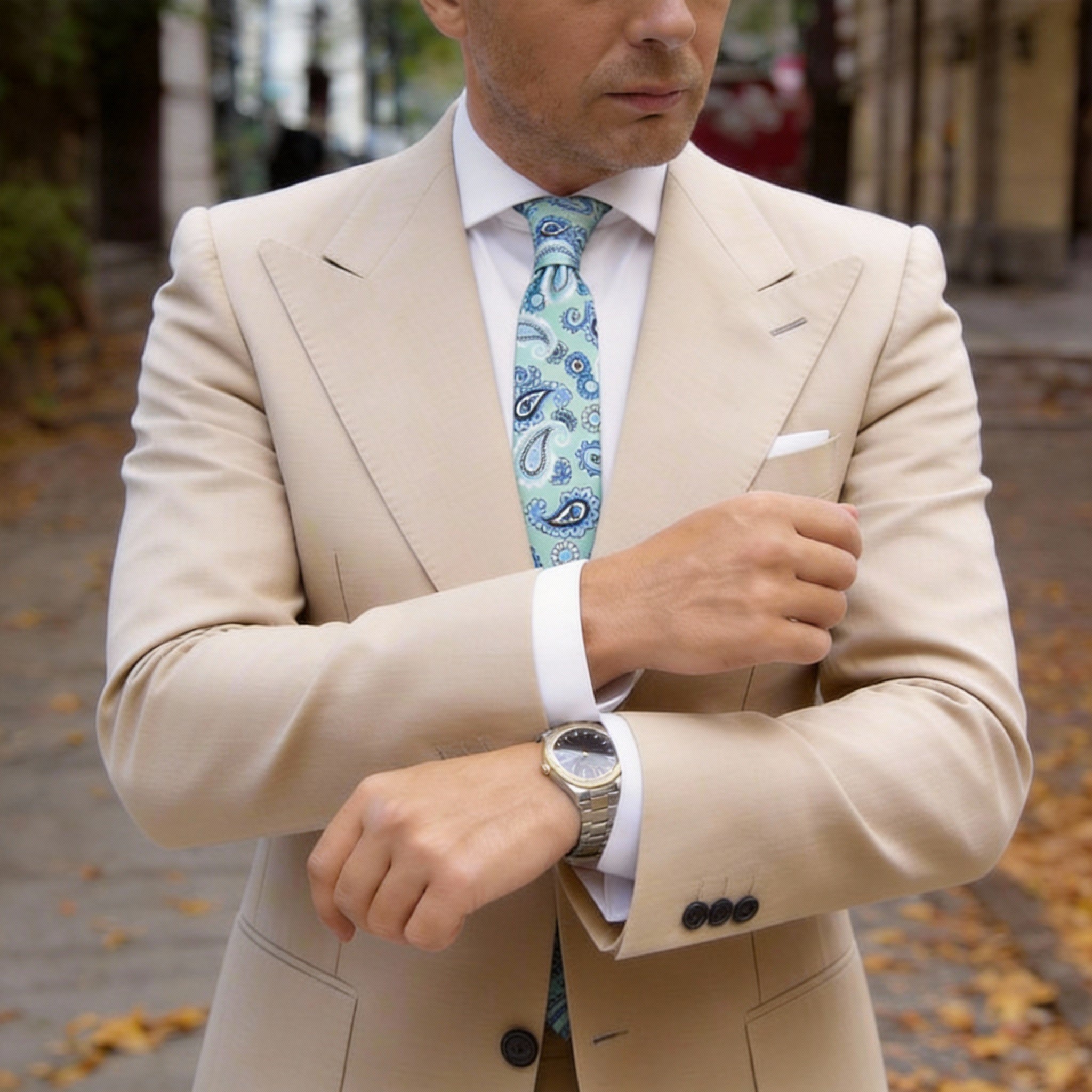 Light Green With Blue Paisley Necktie