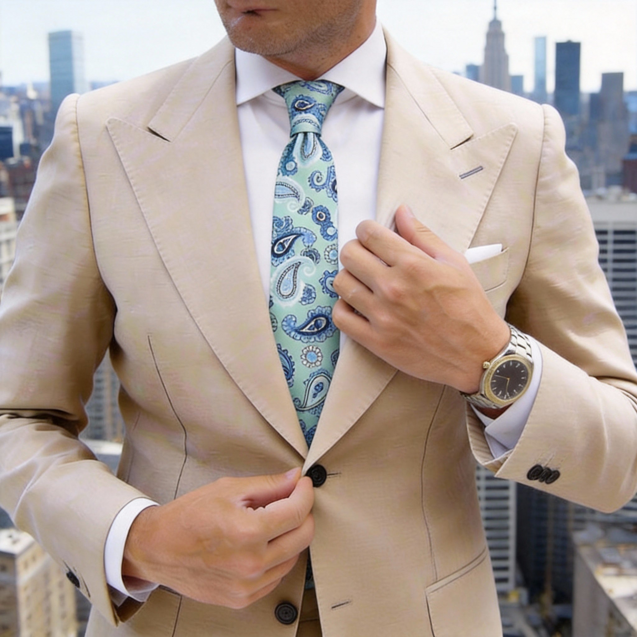 Light Green With Blue Paisley Necktie