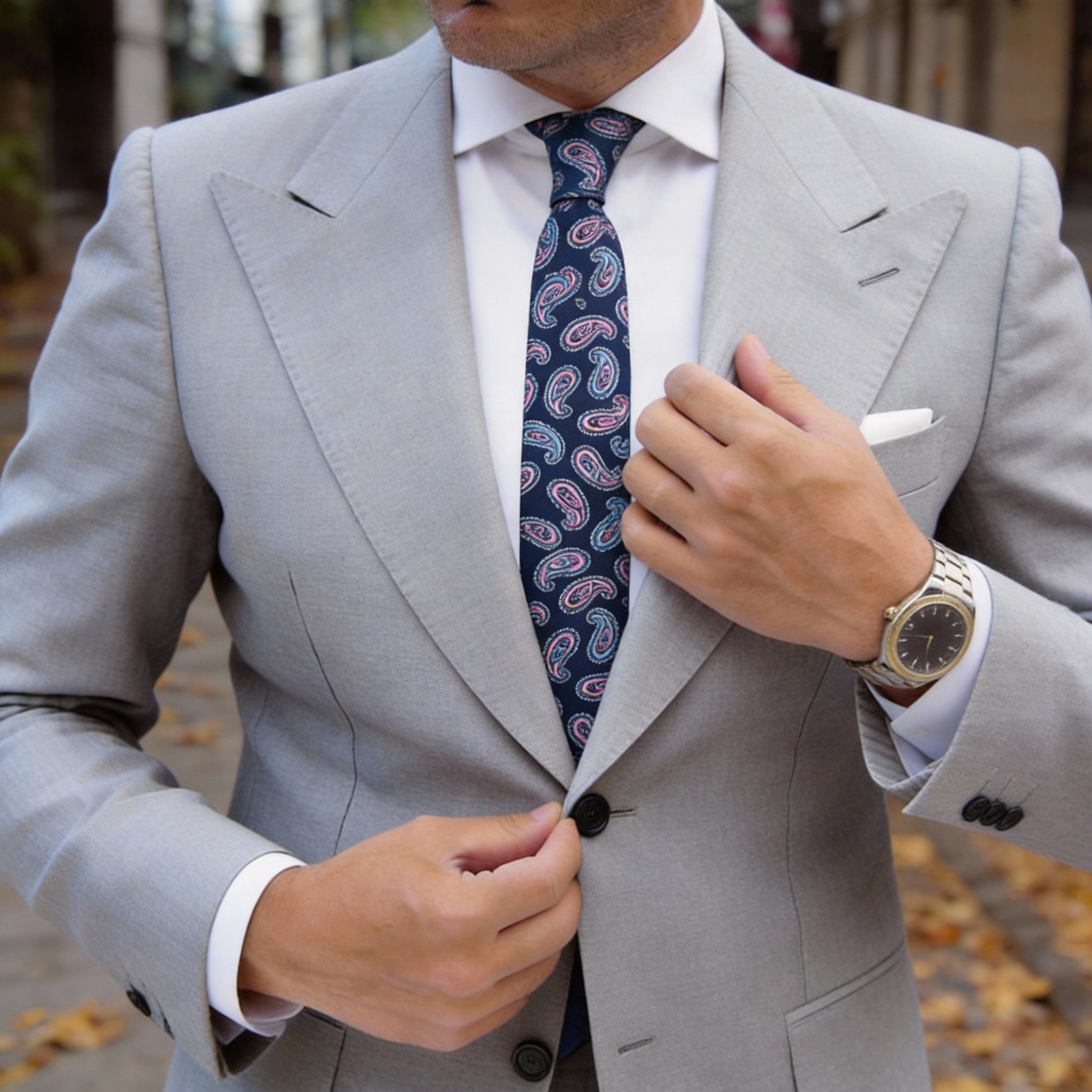 Blue With Pink Light Blue Paisley Necktie