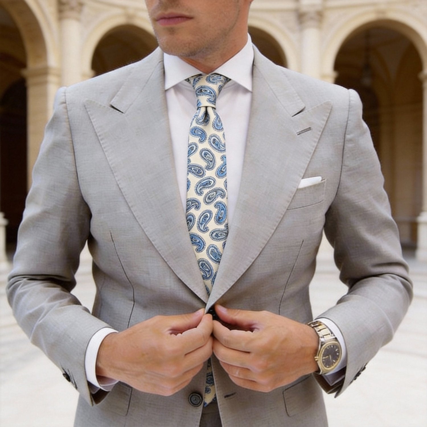 Beige With Blue Paisley Necktie
