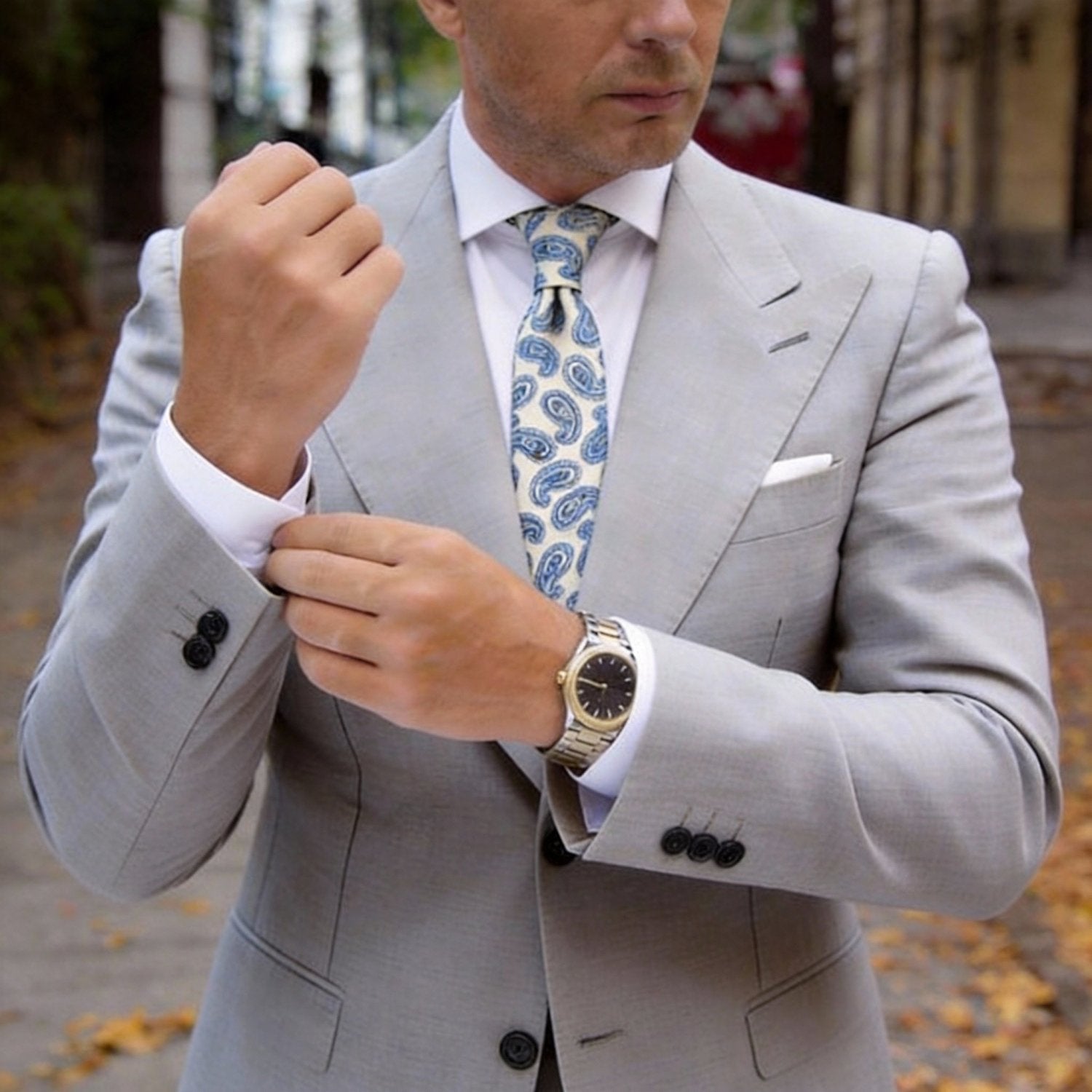 Beige With Blue Paisley Necktie