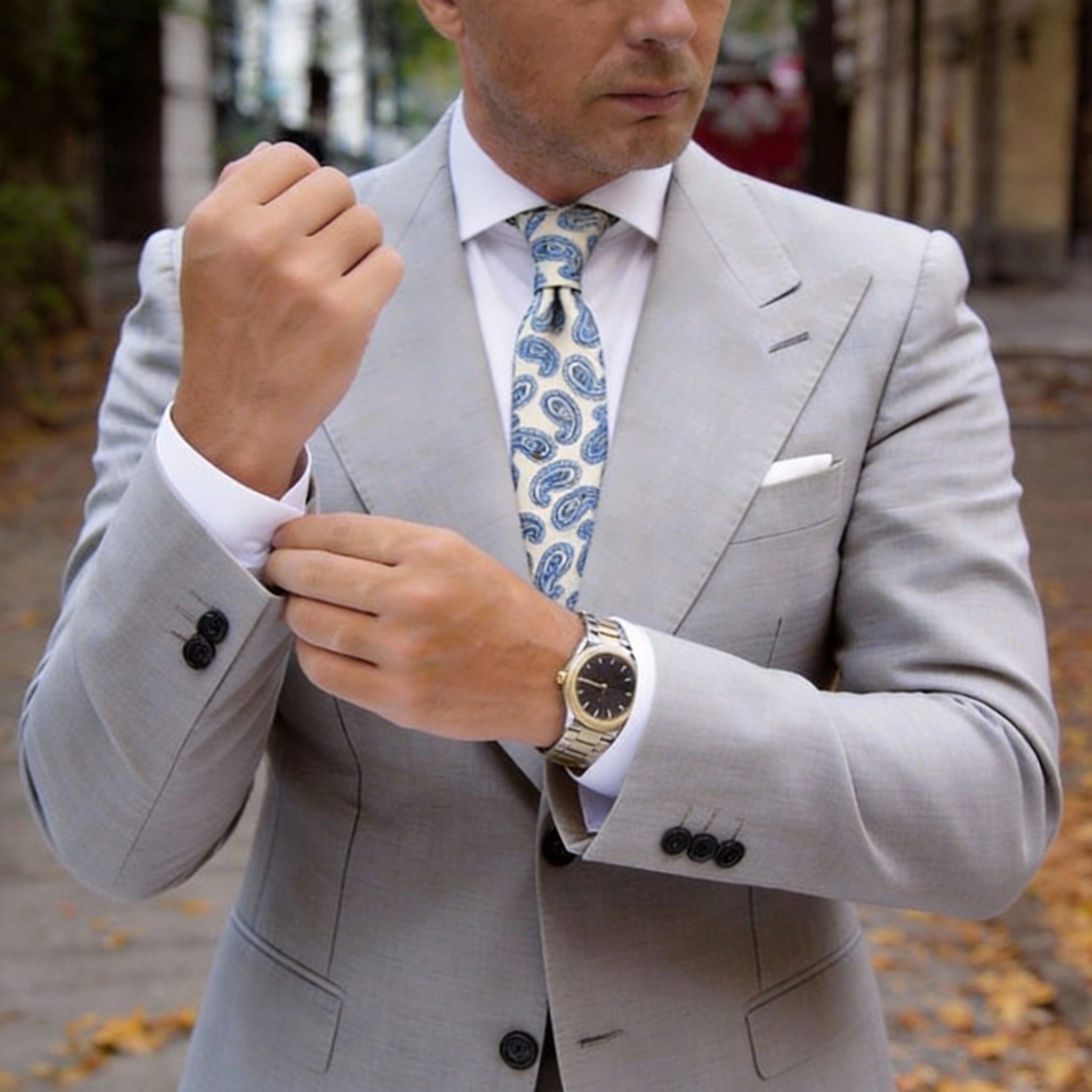 Beige With Blue Paisley Necktie