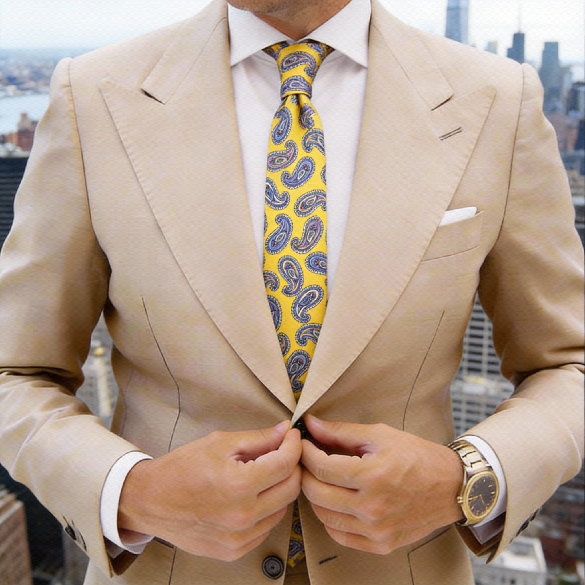Yellow With Blue Purple Paisley Necktie