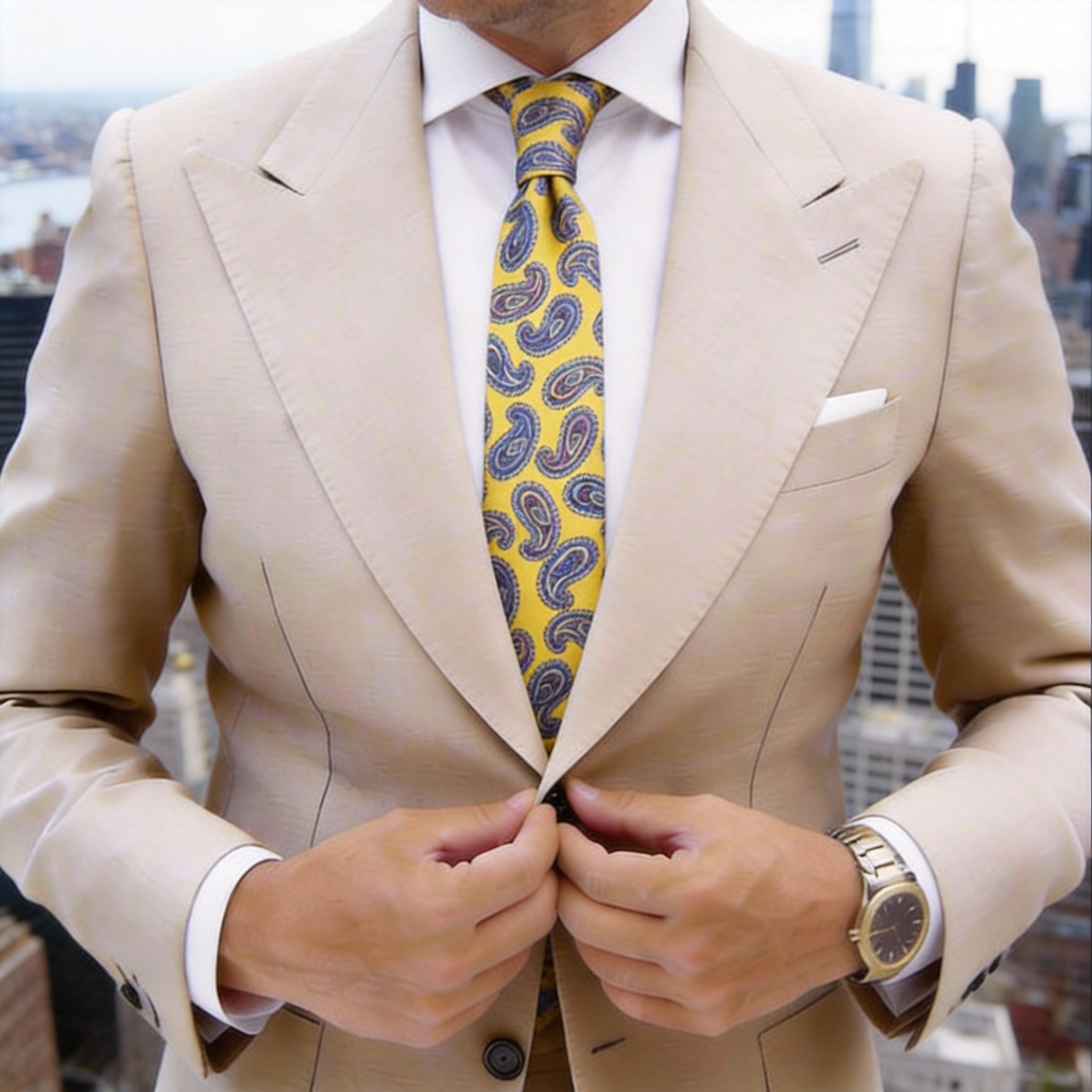 Yellow With Blue Purple Paisley Necktie