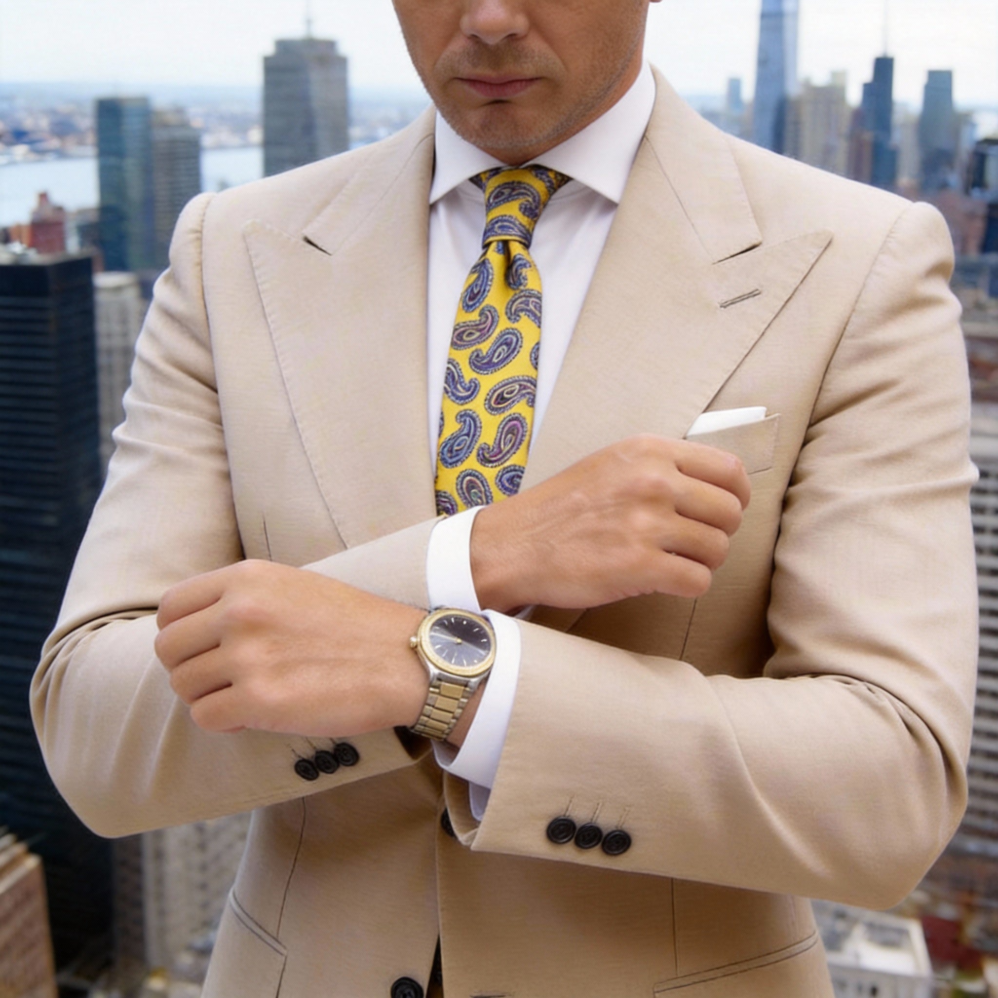 Yellow With Blue Purple Paisley Necktie