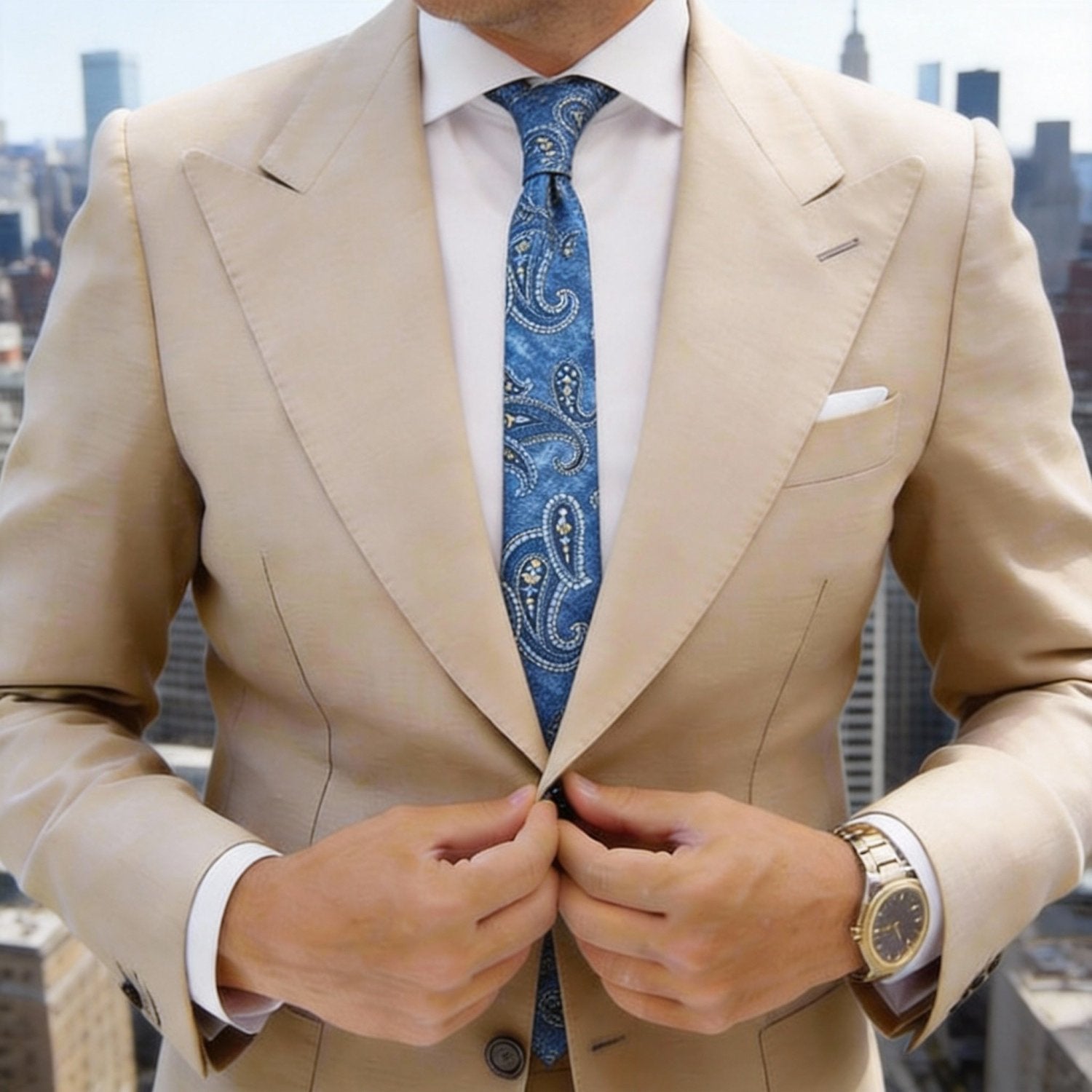Blue With Gold Paisley Necktie