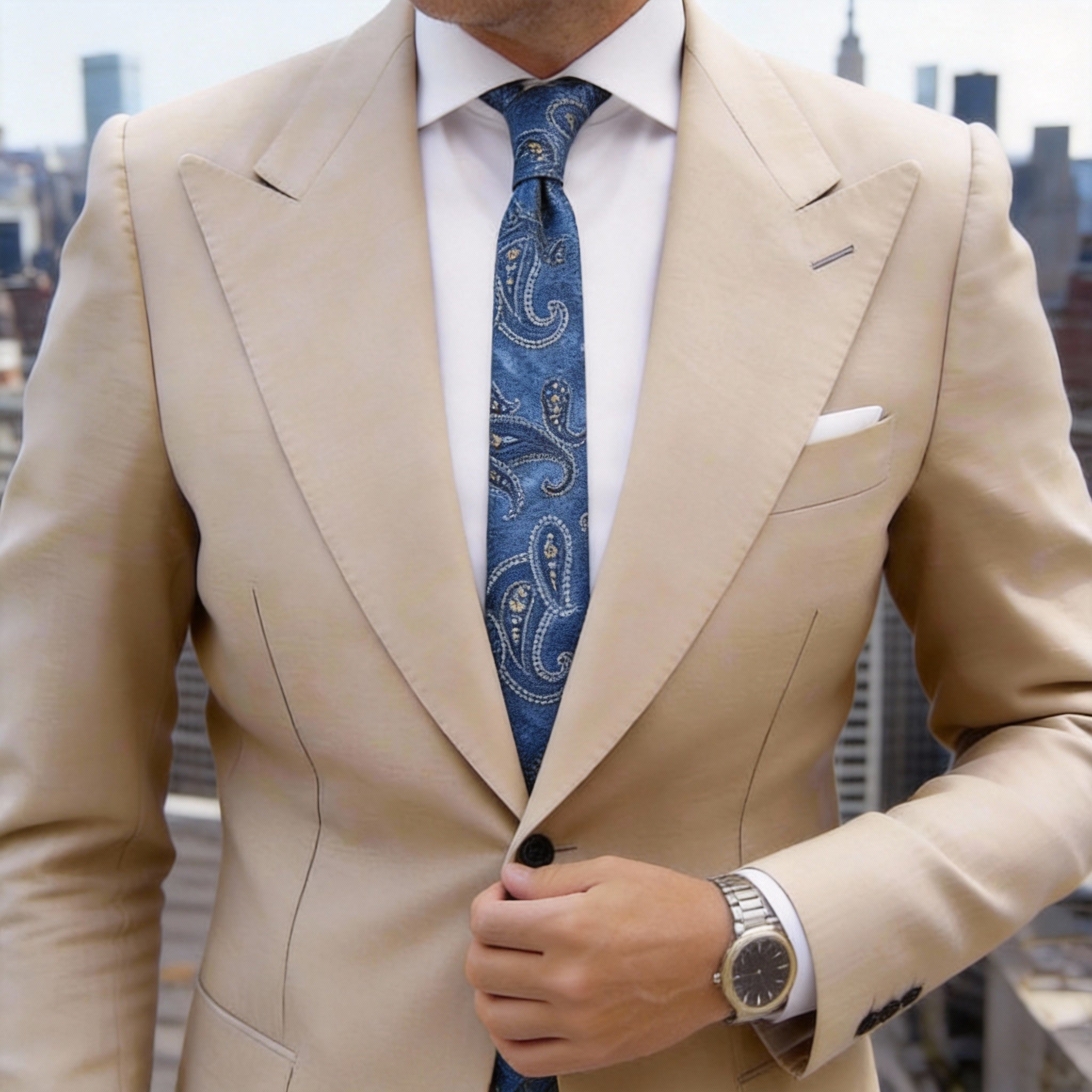Blue With Gold Paisley Necktie